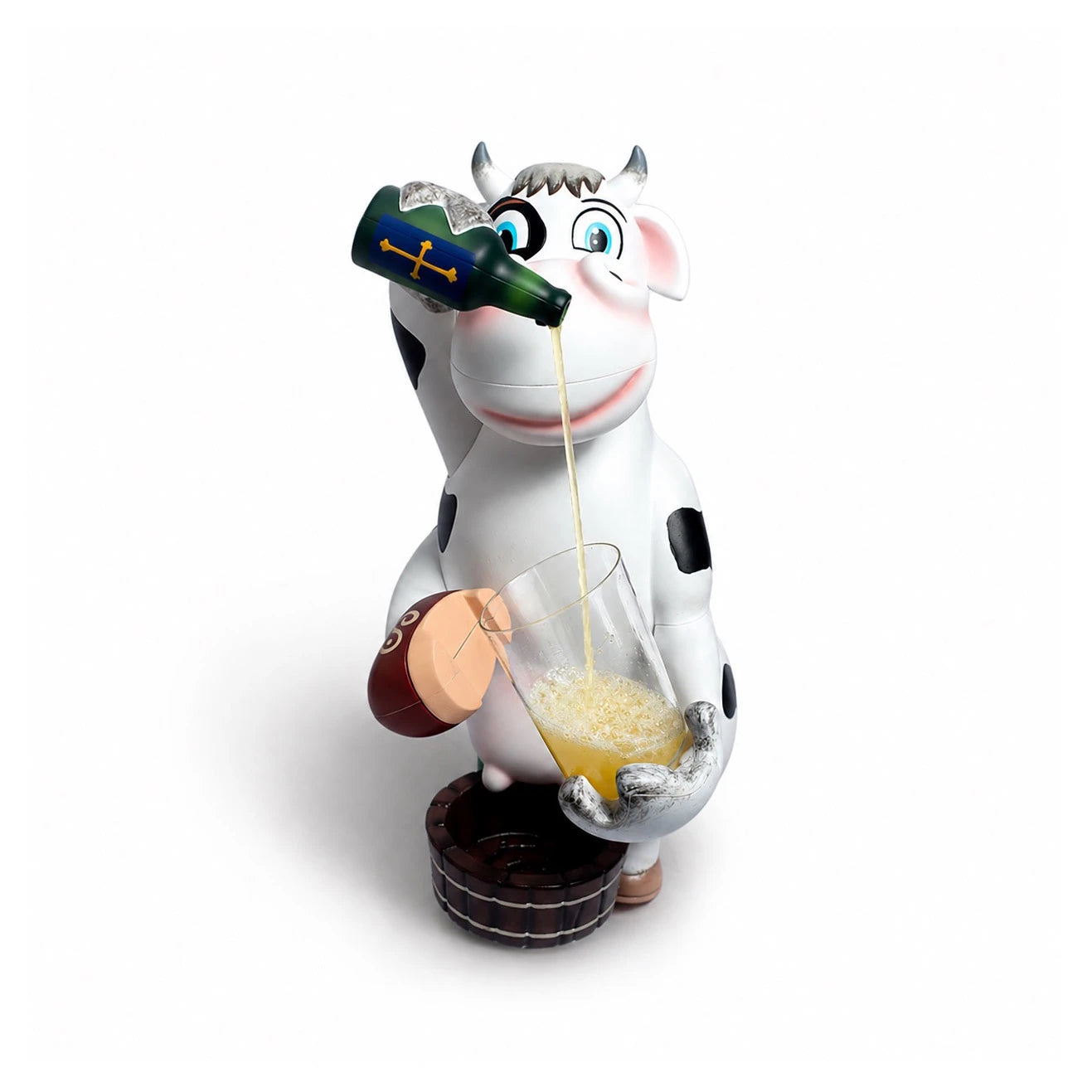 Coem FLORA, escanciador de sidra eléctrico con figura de vaca y vaso inclinado.