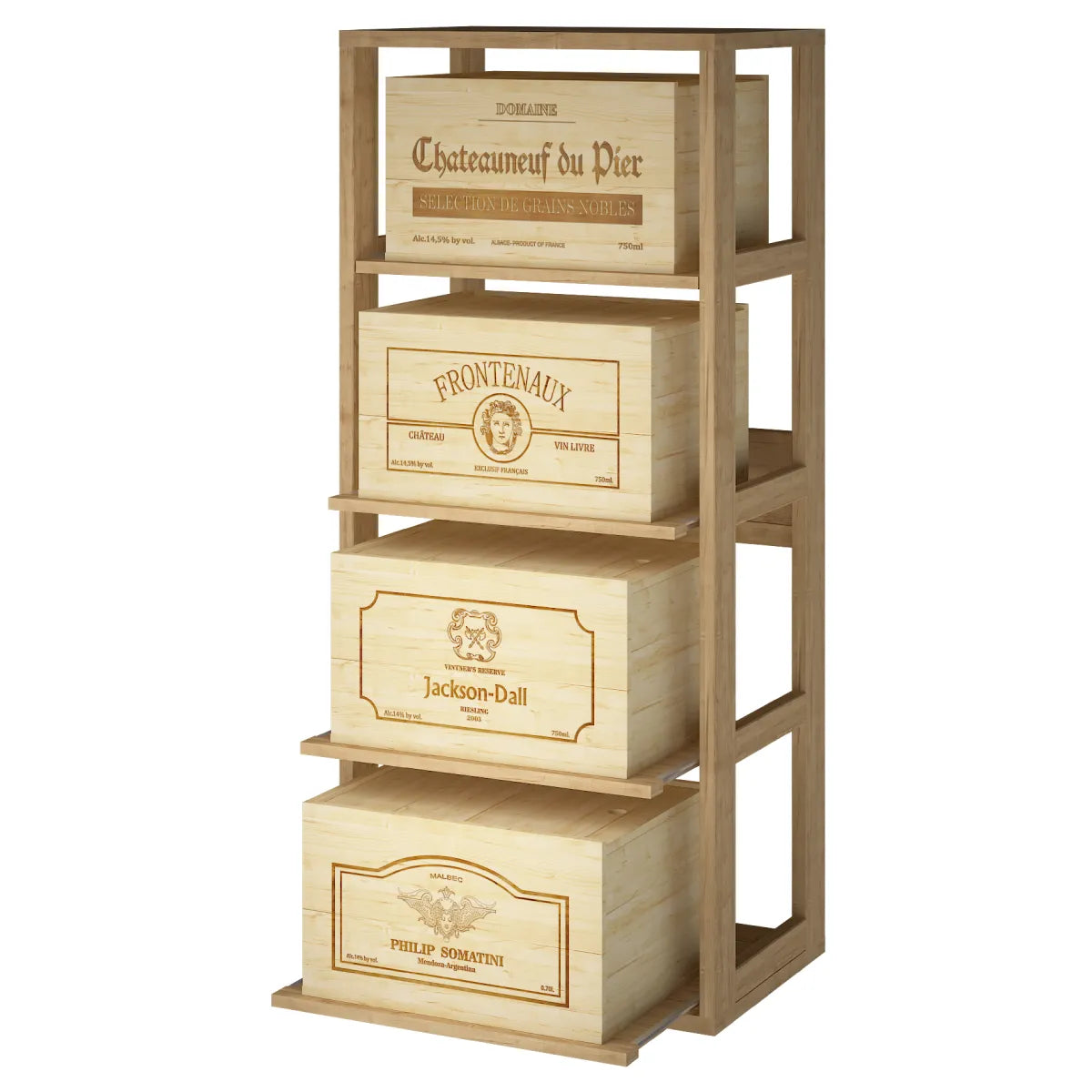 Wine rack for 4 cases of 6 bottles Expovinalia Arganza Godello 2558 — Pine with light oak finish — EX2558