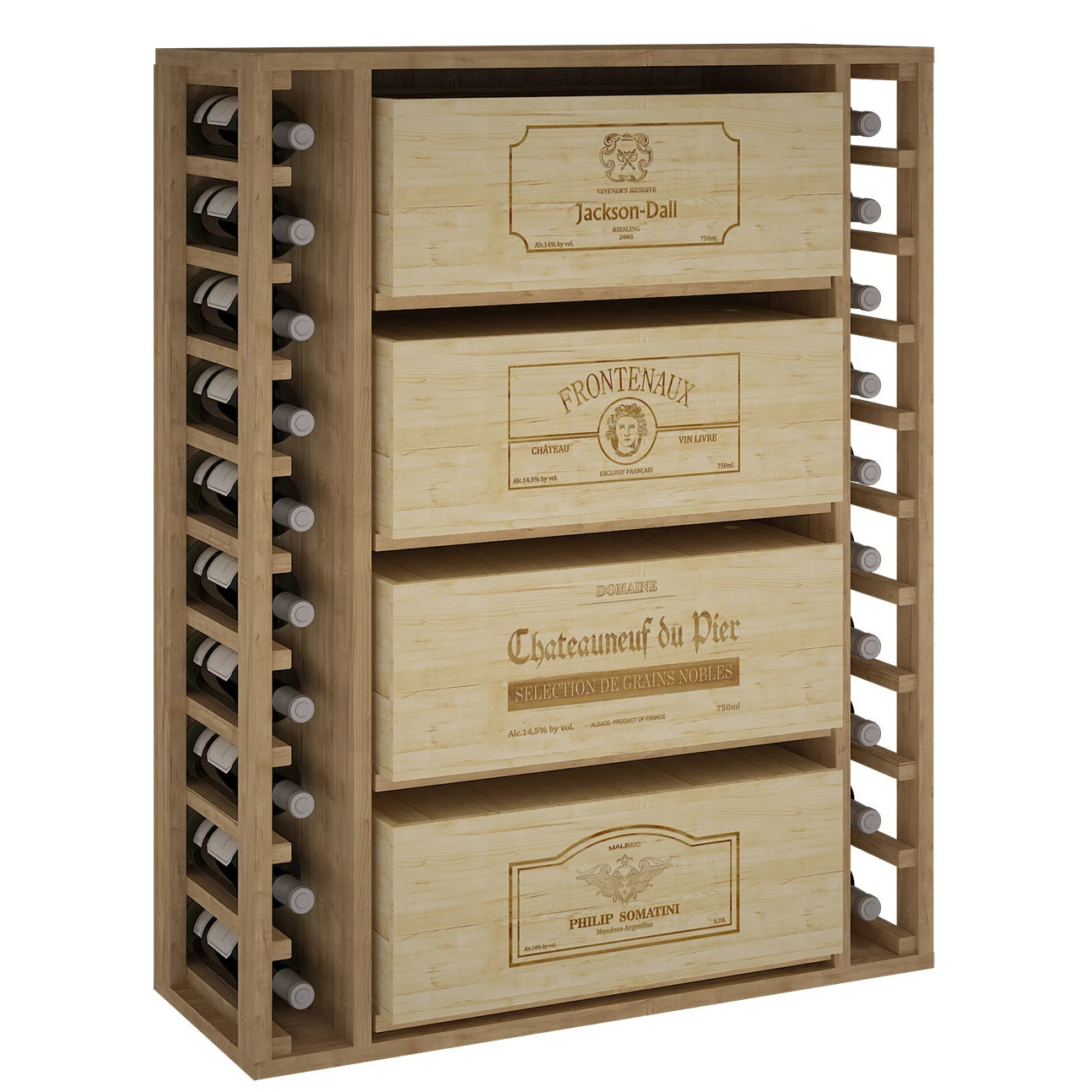 Botellero de madera de pino para 68 botellas, Godello EX2542