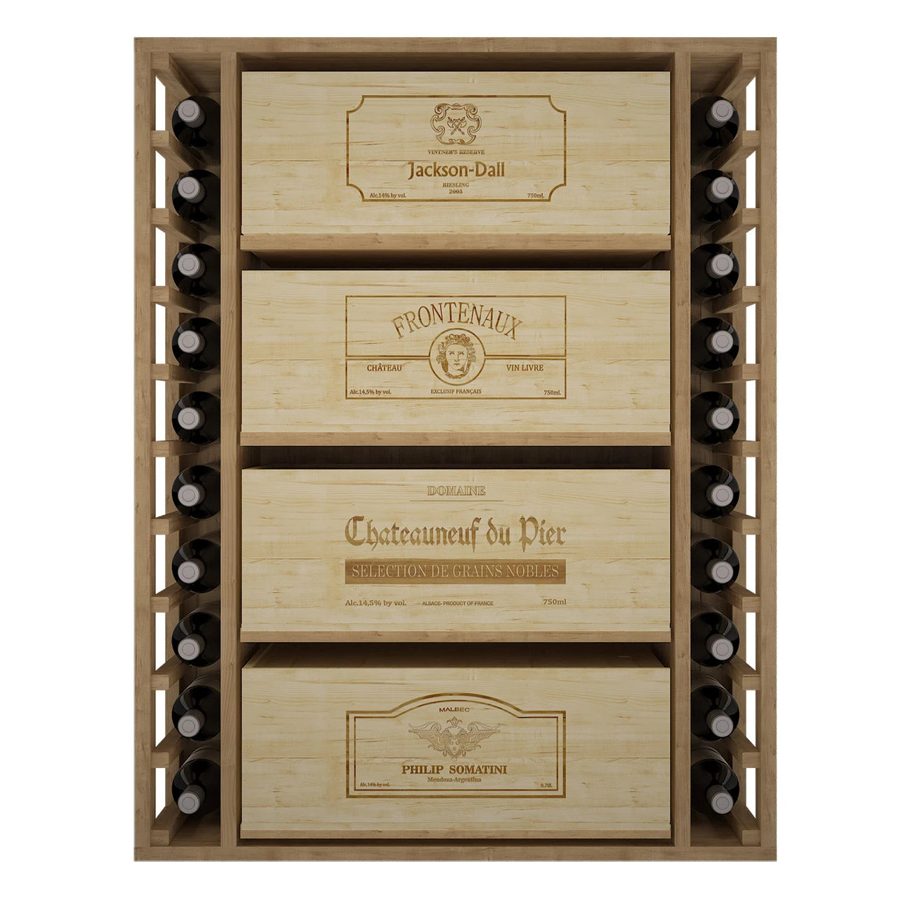 Botellero de madera de pino para 68 botellas, Godello EX2542