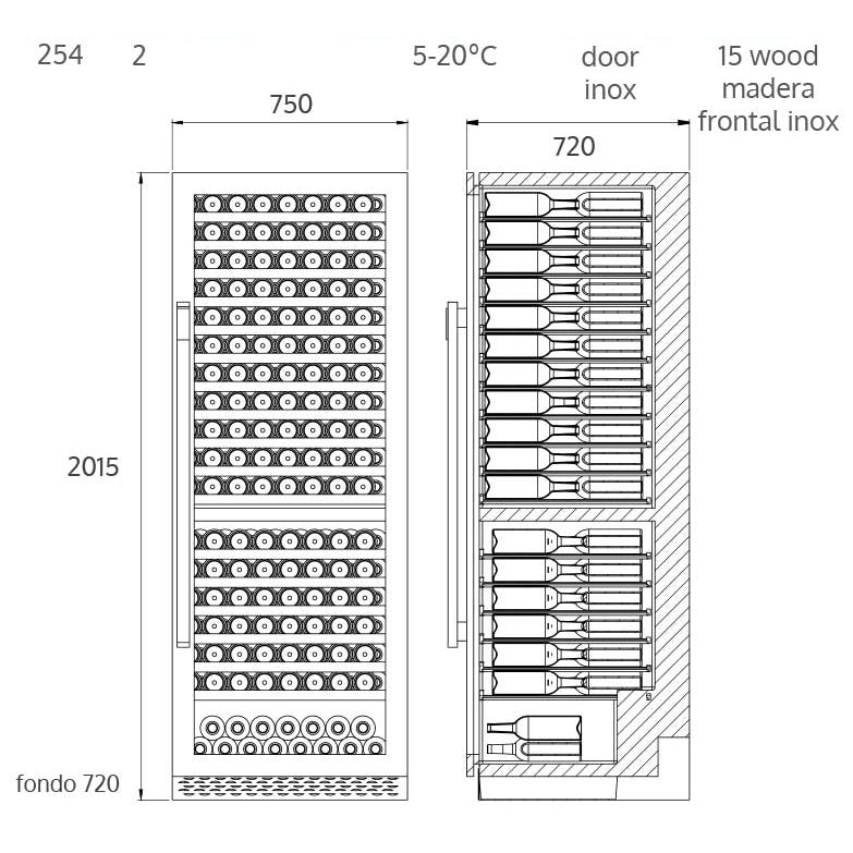 Vinoteca 259 botellas Cavanova CV300DT doble zona