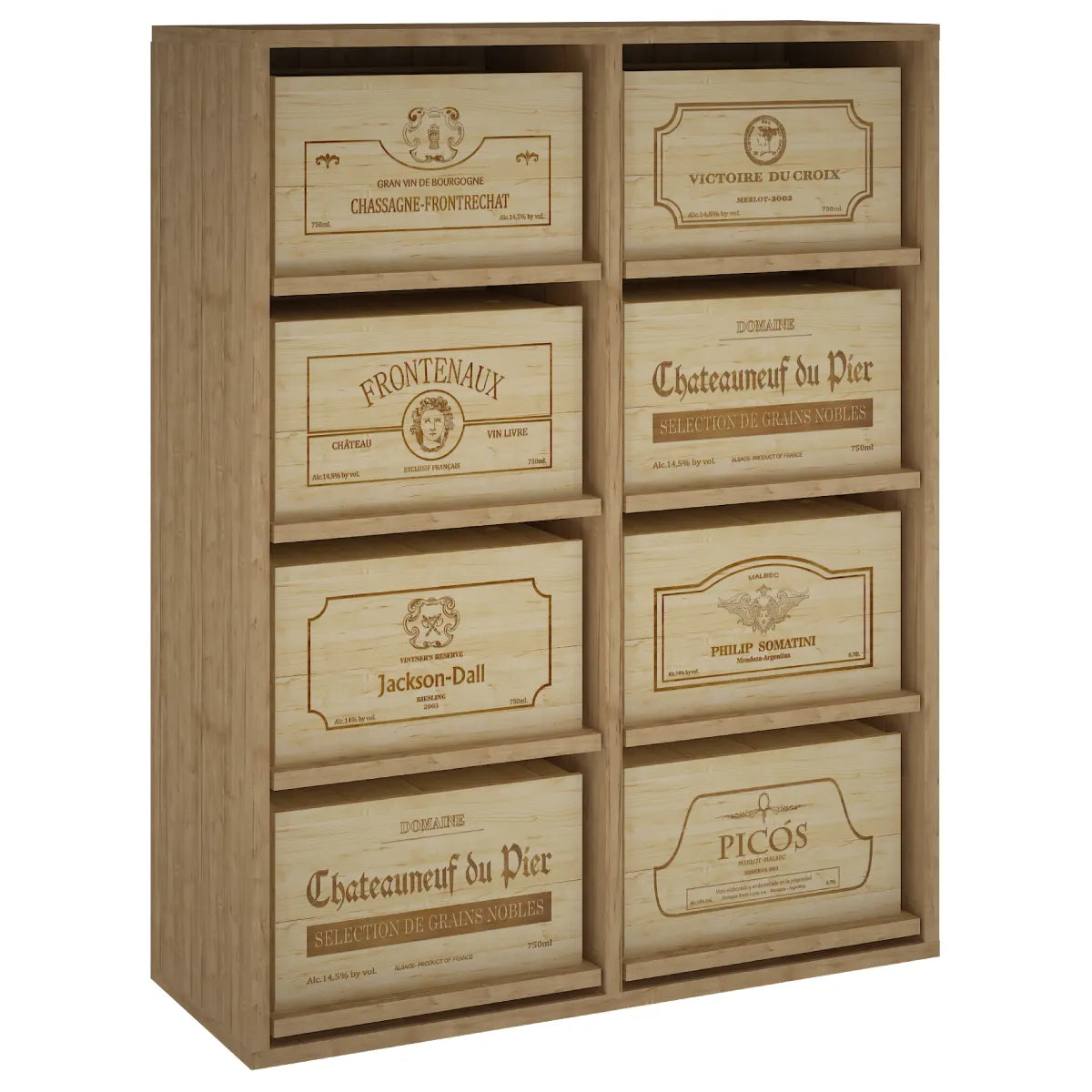 Wine rack for 8 cases of 6 bottles Expovinalia Arganza Godello 2541 — Pine with light oak finish — EX2541