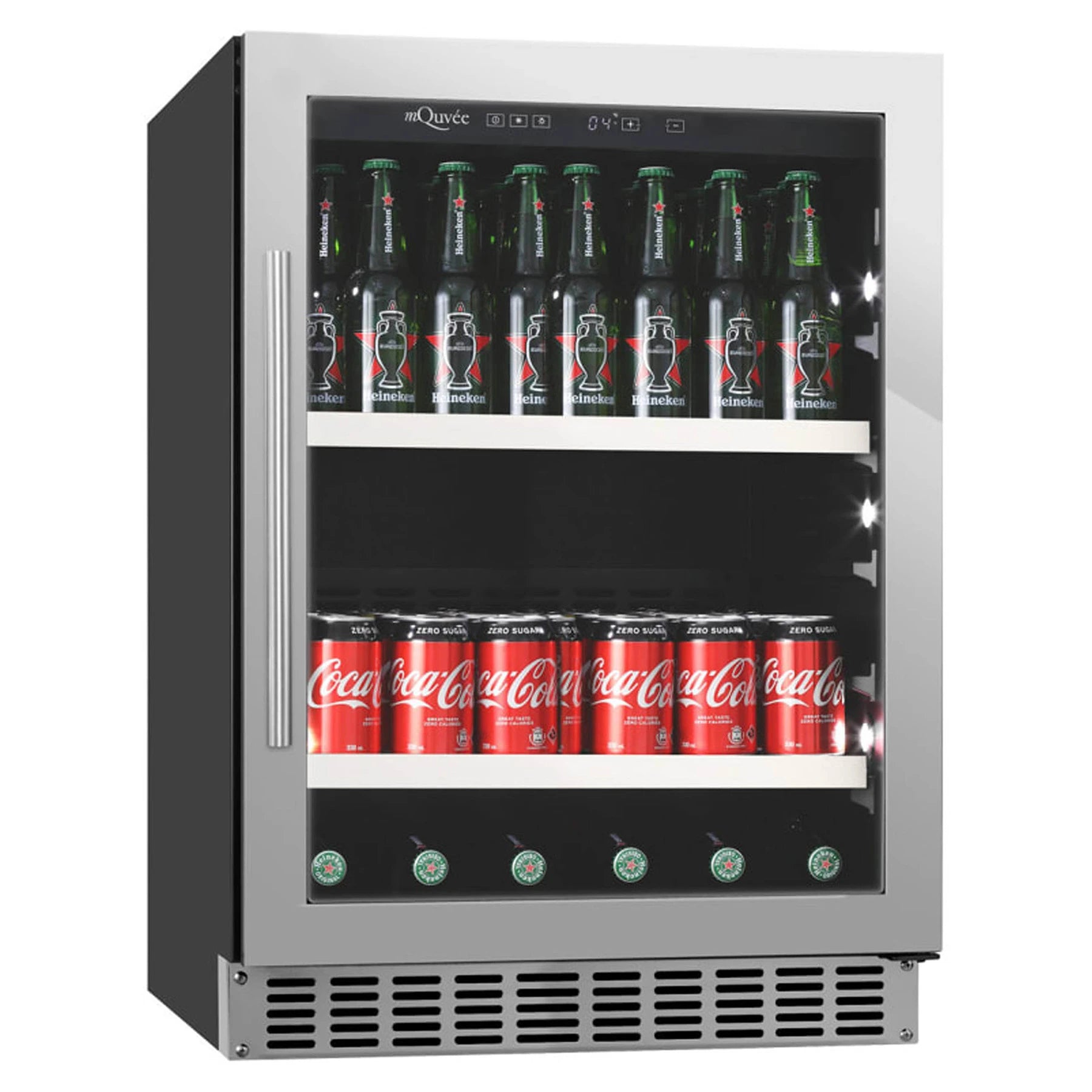 Detalle de la mQuvée BeerServer 60 Stainless con puerta de acero inoxidable