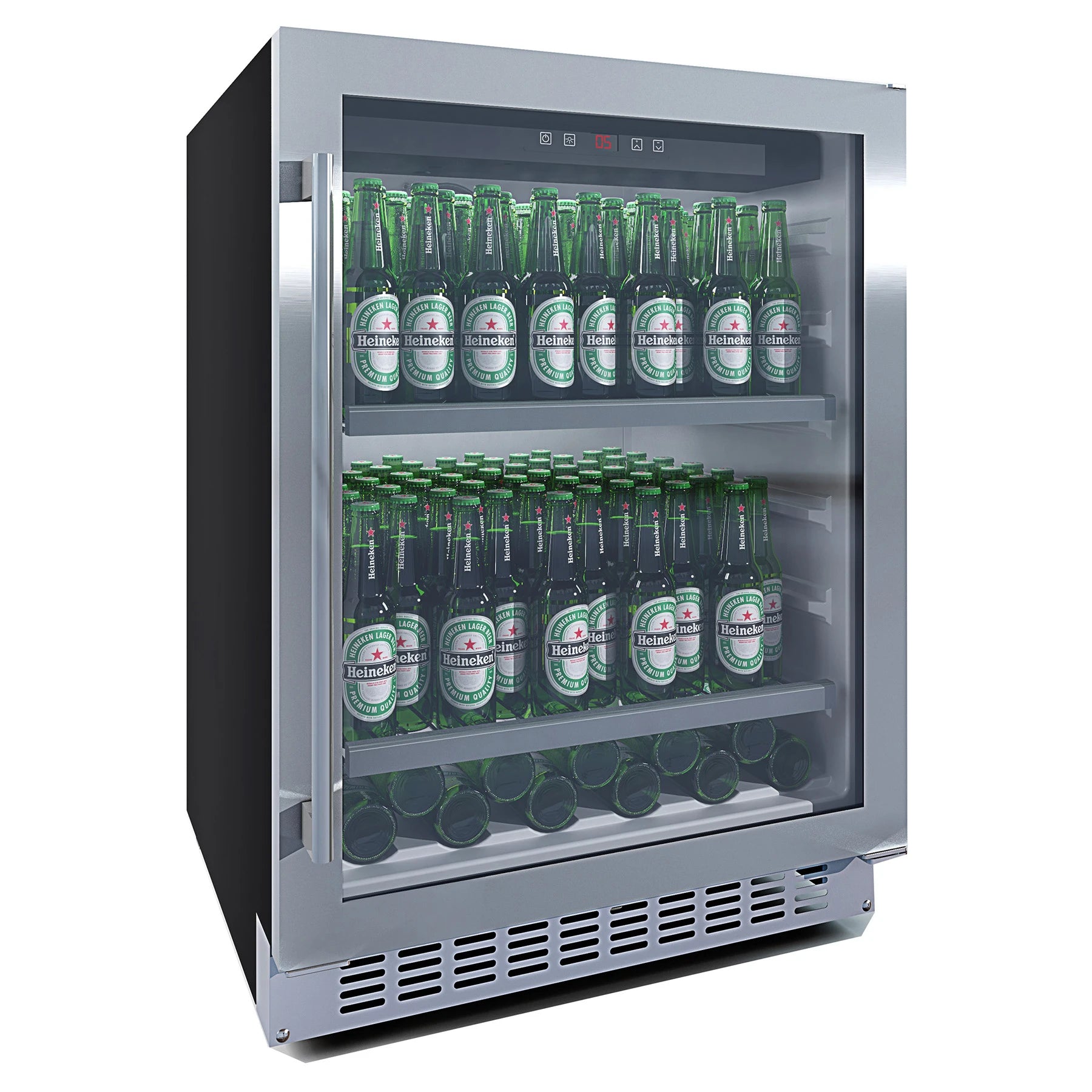 Interior de la nevera para cerveza mQuvée BeerServer 60 Stainless con estantes metálicos