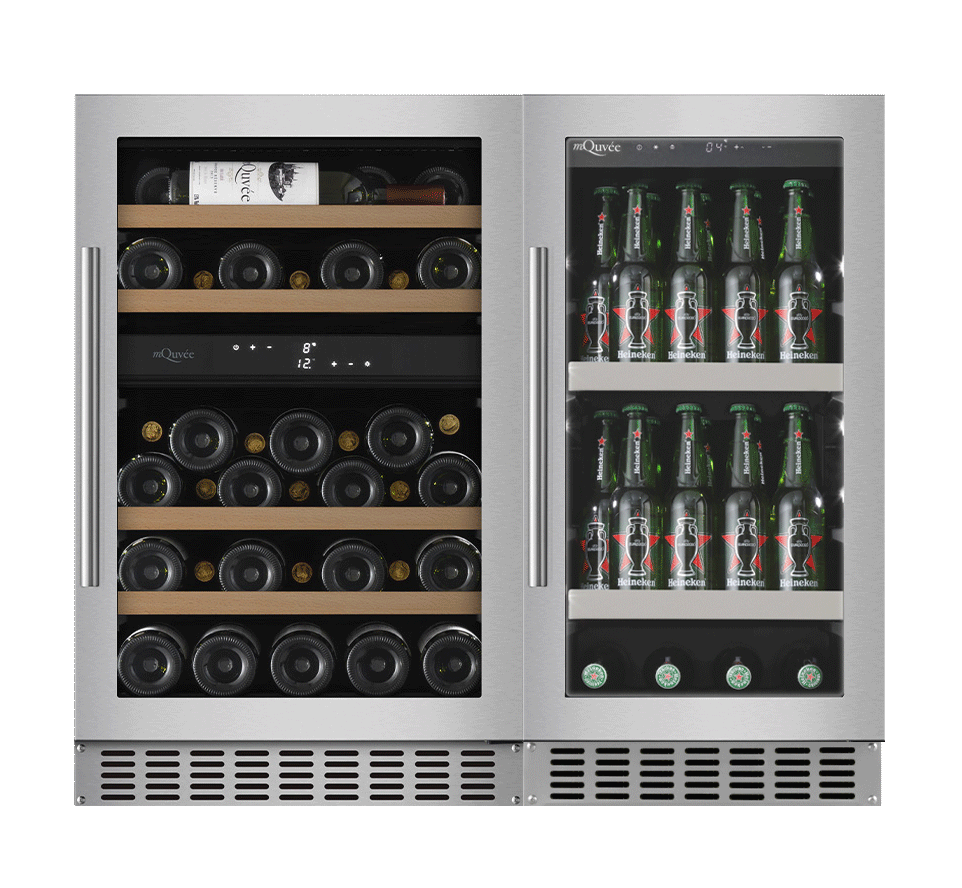 Pack vinoteca mQuvée WineCave 700 60D y nevera para cerveza BeerServer 30 Stainless vista frontal