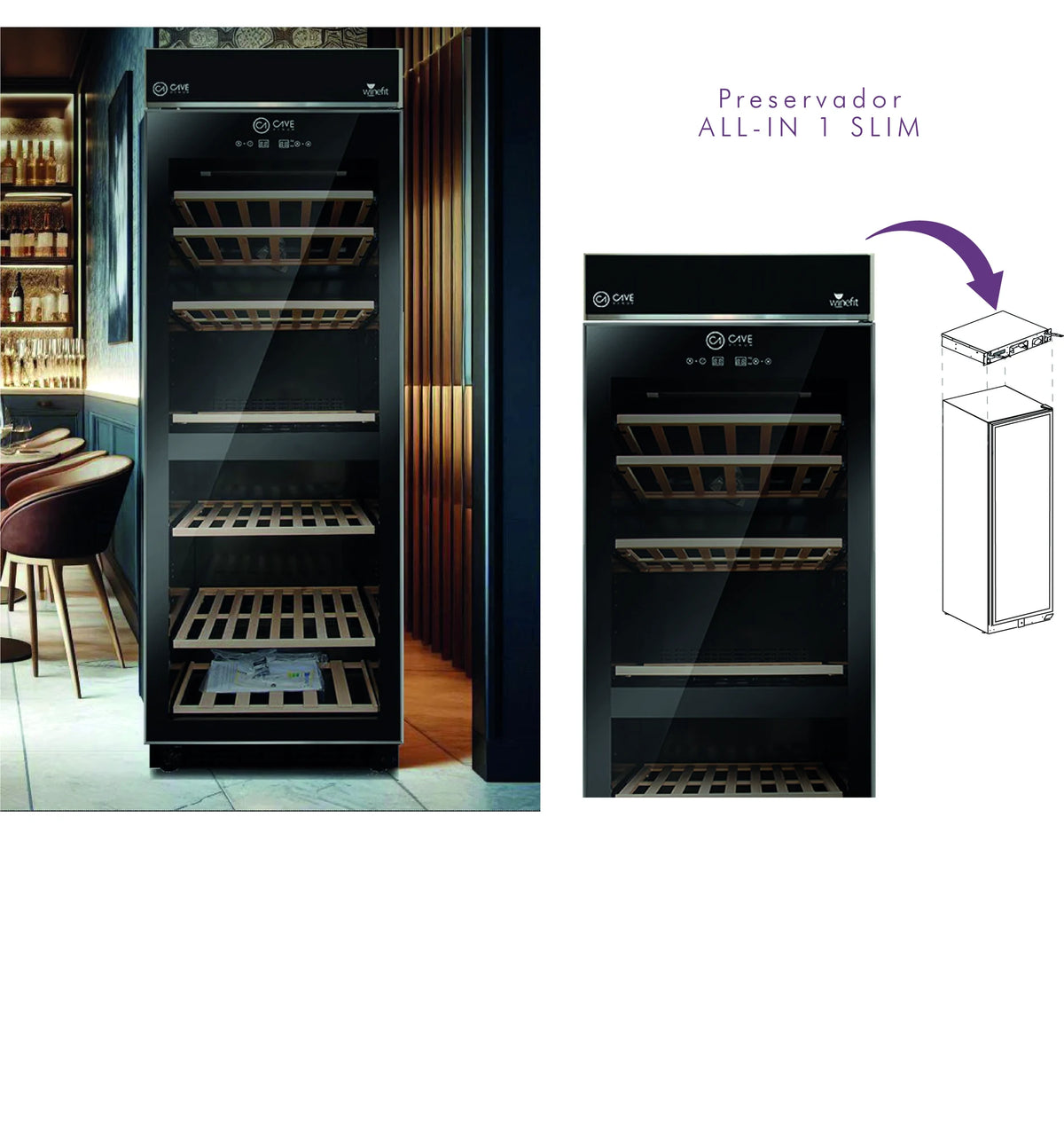 Installation diagram of the Cave Vinum ALL-IN 1 Slim preserver with a Cave Vinum wine cabinet