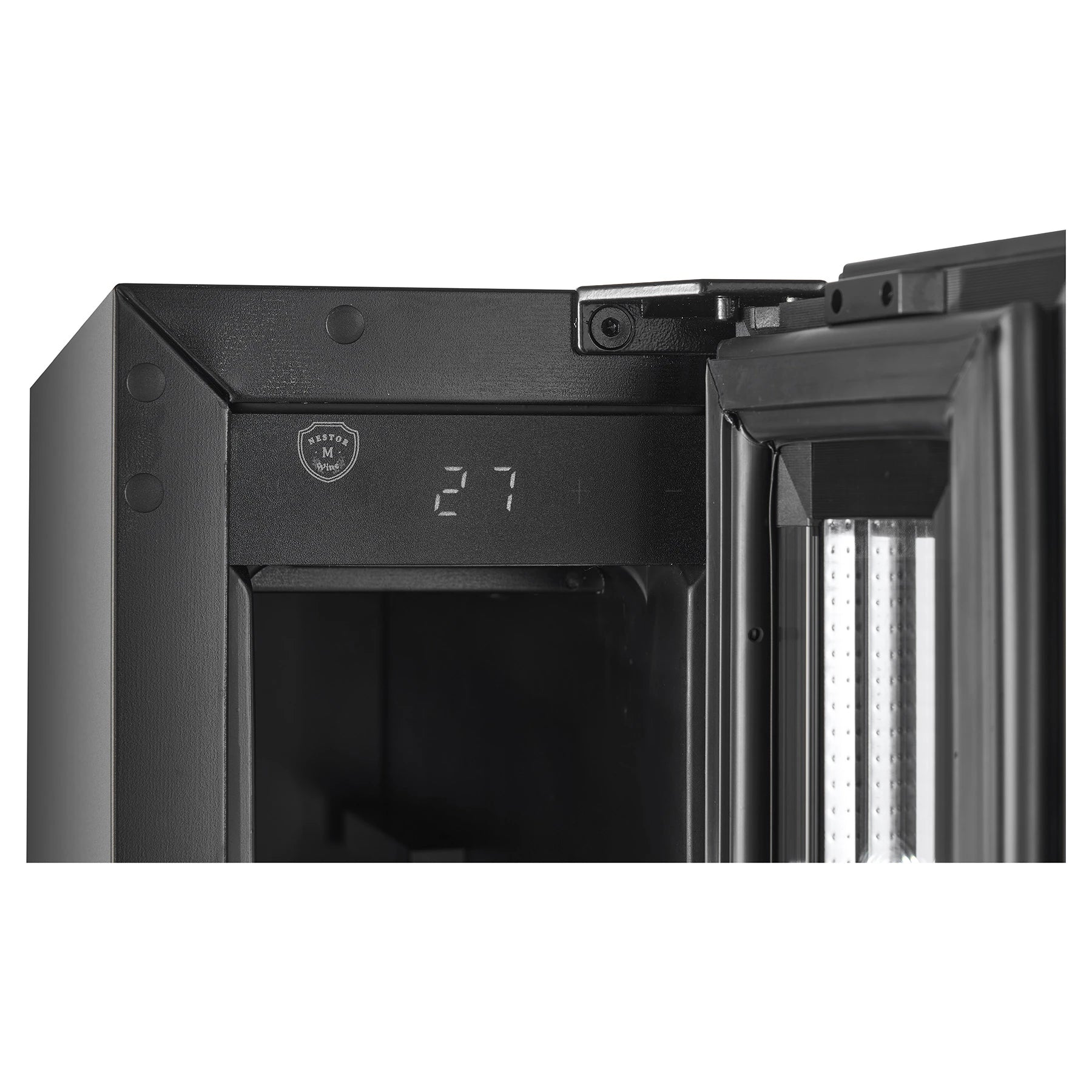 Detalle del panel de control electrónico LCD de la vinoteca Nestor M Wine NWVS110FN1