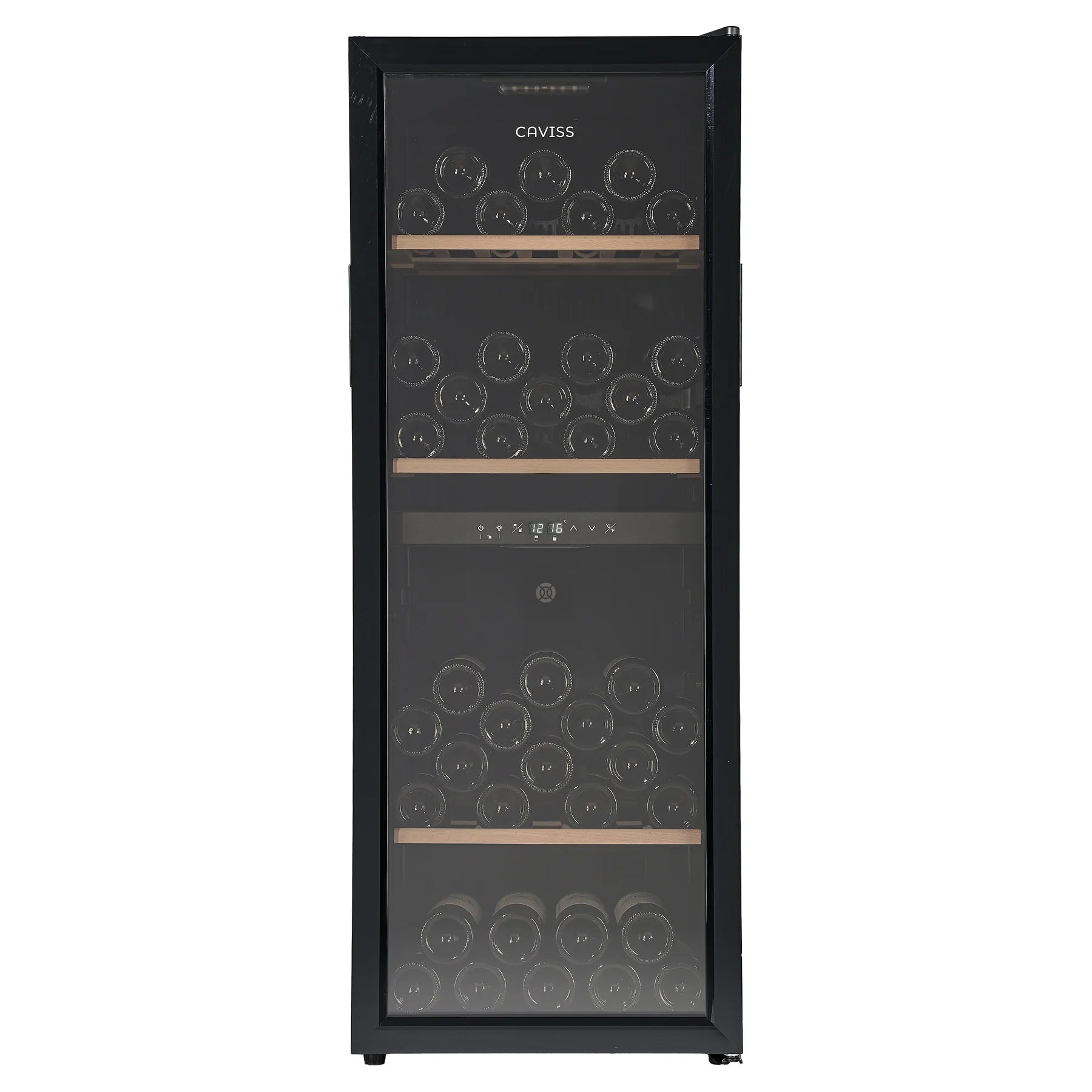 Vinoteca Caviss CT2PL100CB cerrada con la puerta acristalada de marco negro