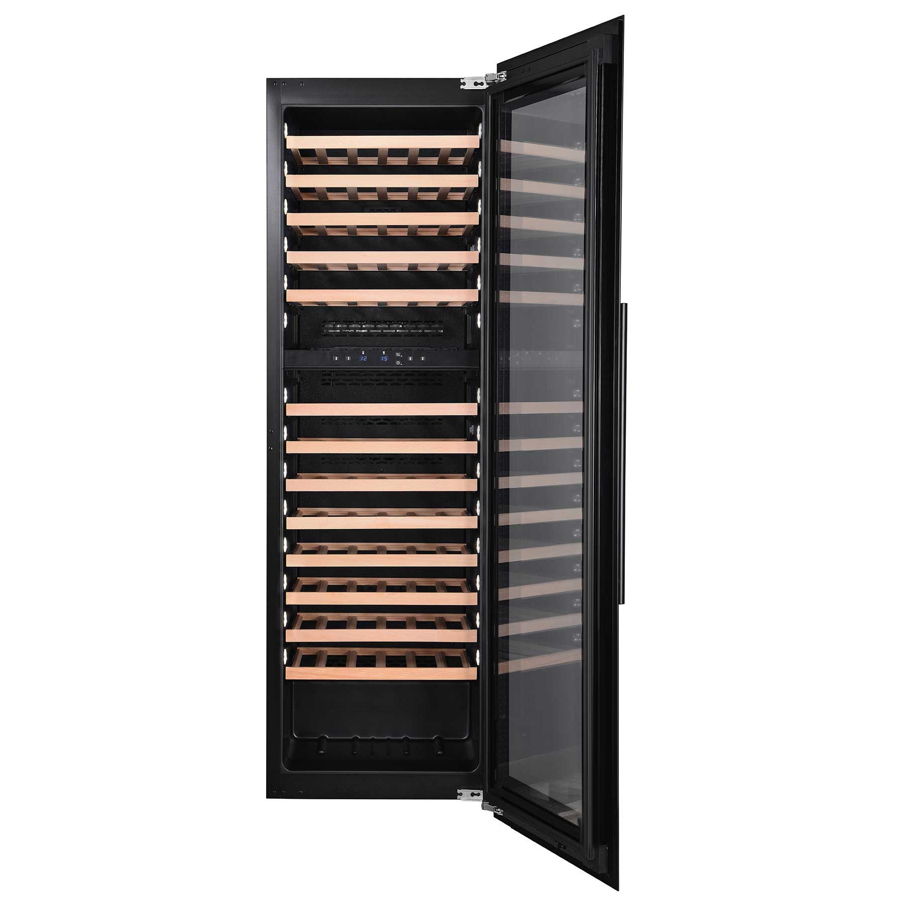 Vinoteca encastrable doble zona 100 botellas Cavanova CV0100KT-2T puerta abierta y vacía