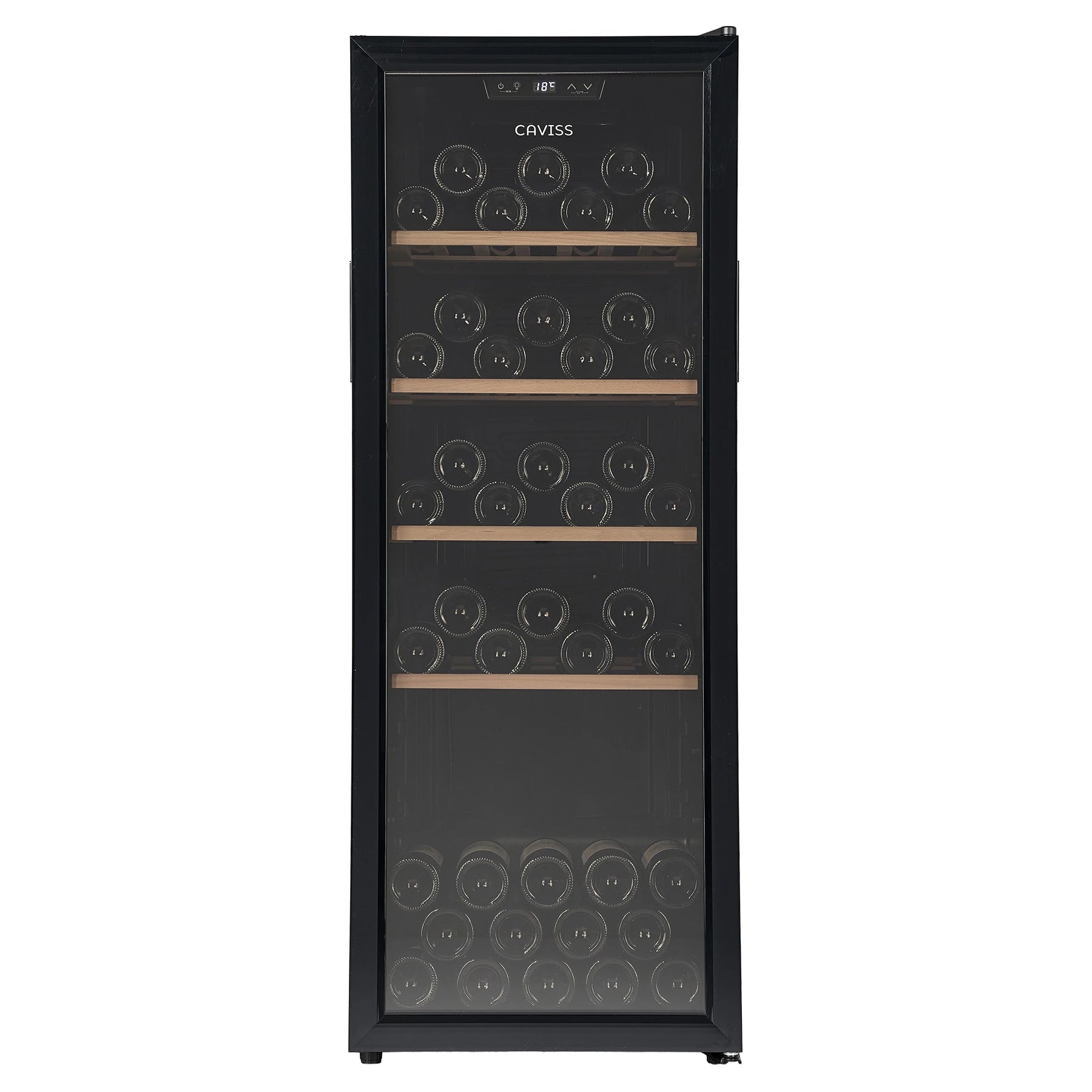 Vinoteca Caviss CT1PL105CB cerrada, frontal con la puerta de triple acristalamiento