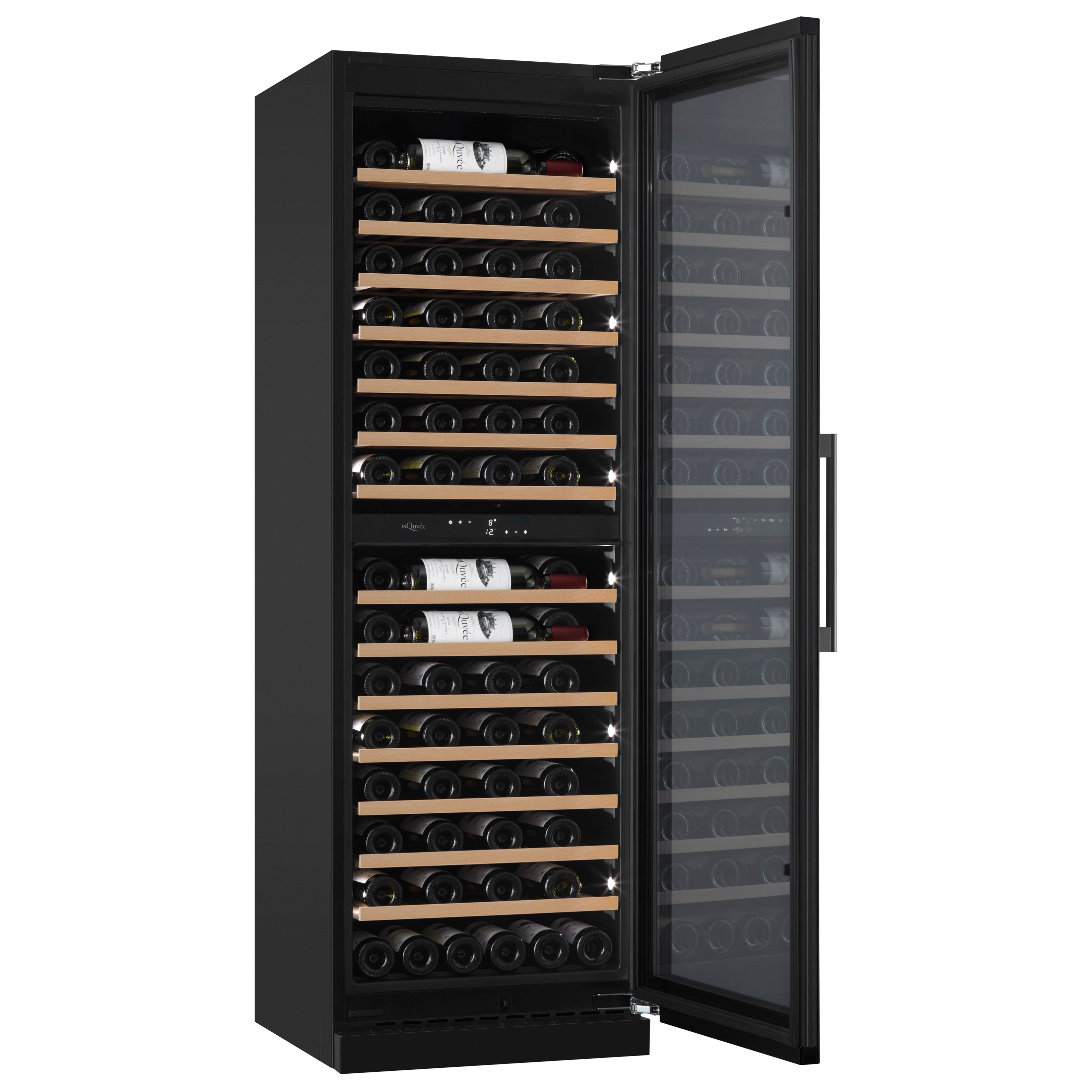 Vinoteca 115 botellas mQuvée WineCave Exclusive 187 Anthracite Black lateral abierta