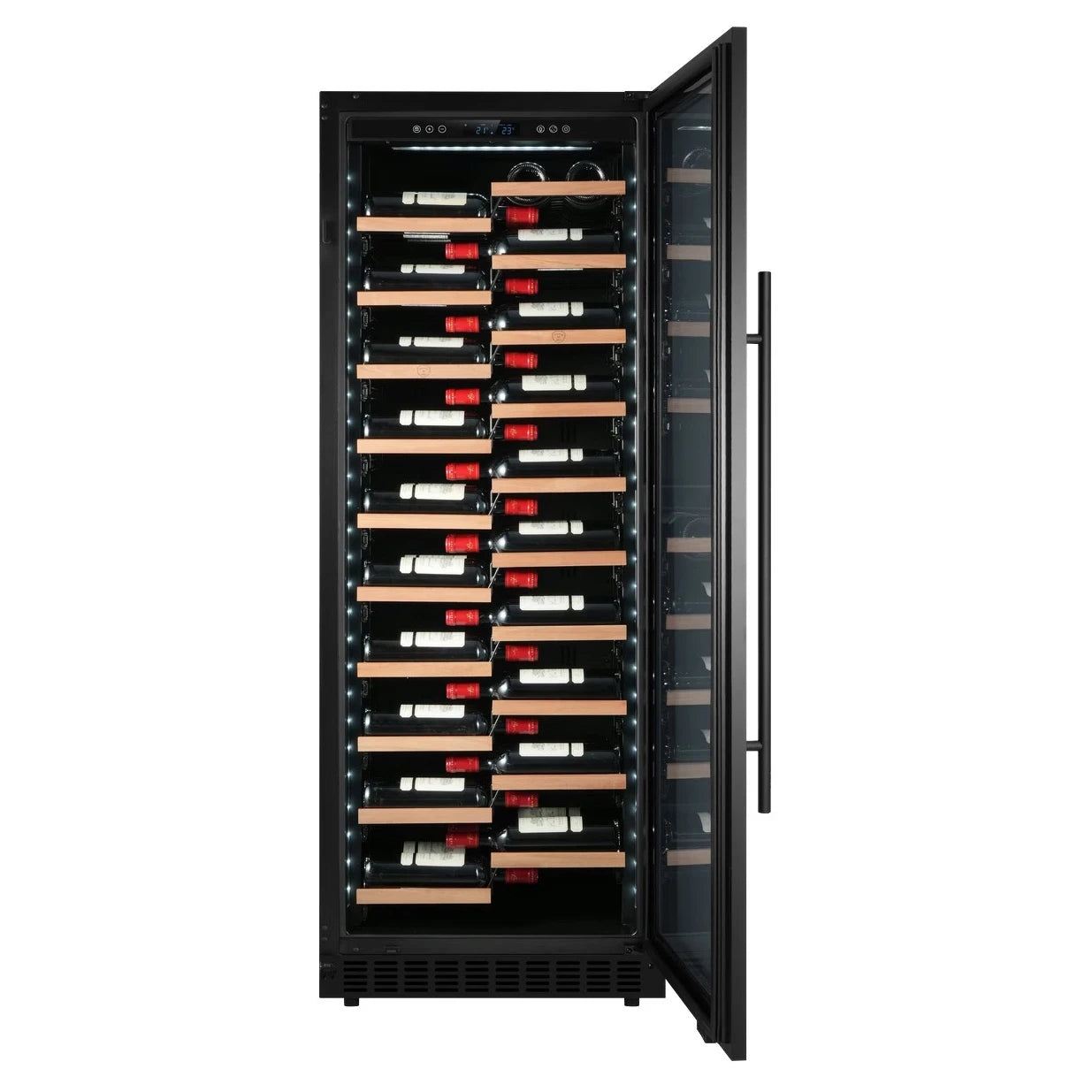Interior de la vinoteca Nestor M Wine NWBP1116GN1 con estantes y botellas