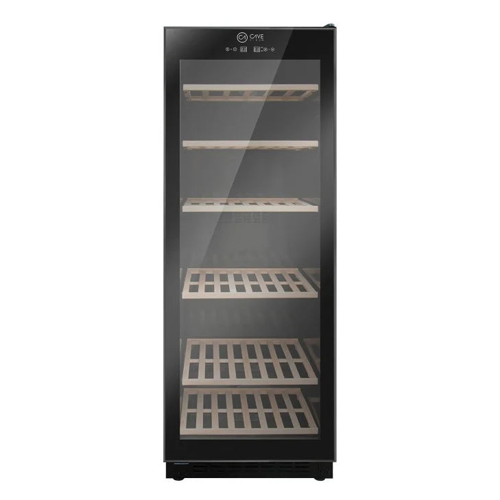 Vinoteca Cave Vinum CV-151-N de 120-130 botellas, vista lateral del modelo negro.