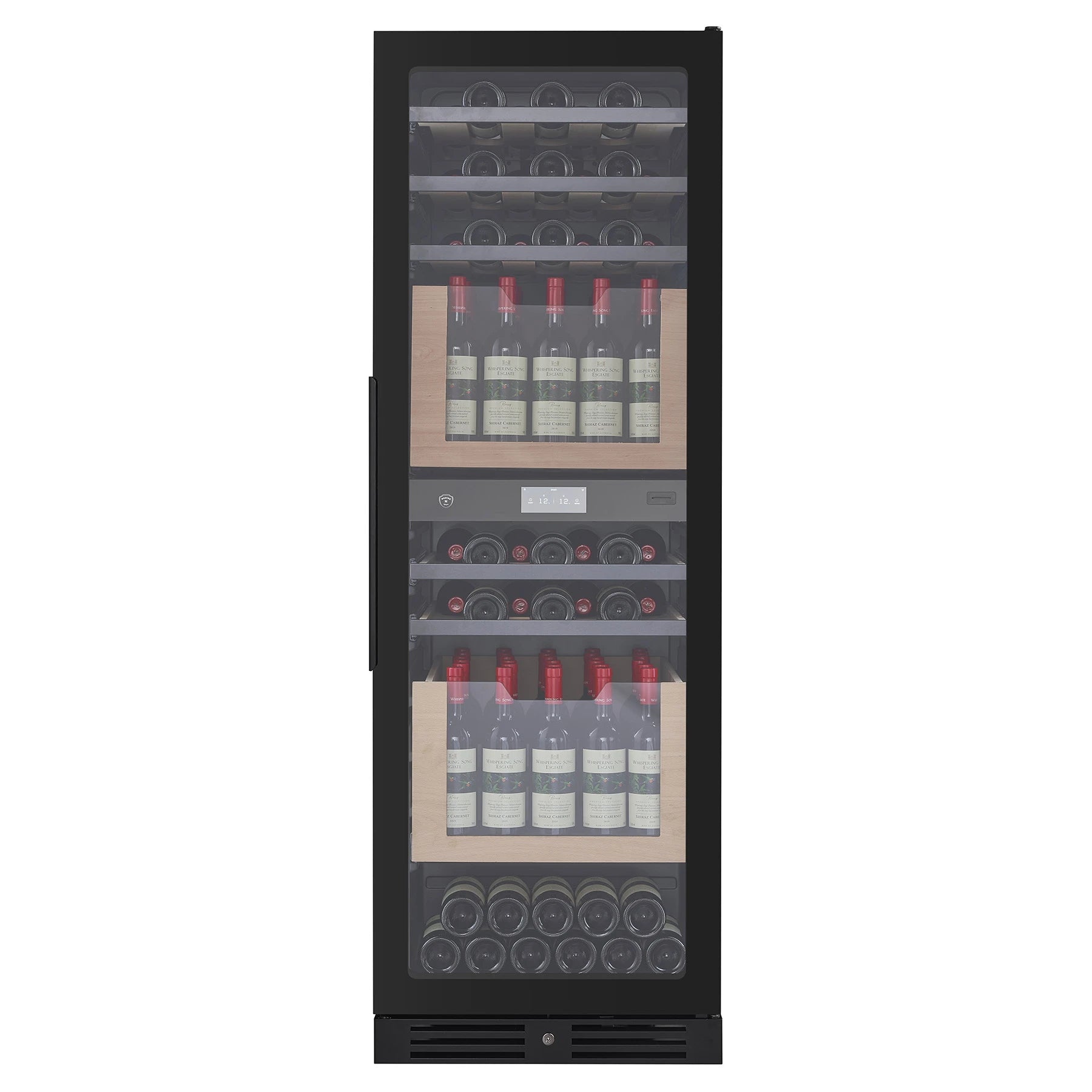 Vista frontal de la vinoteca Nestor M Wine NWXP2123FN2 con puerta de cristal negro
