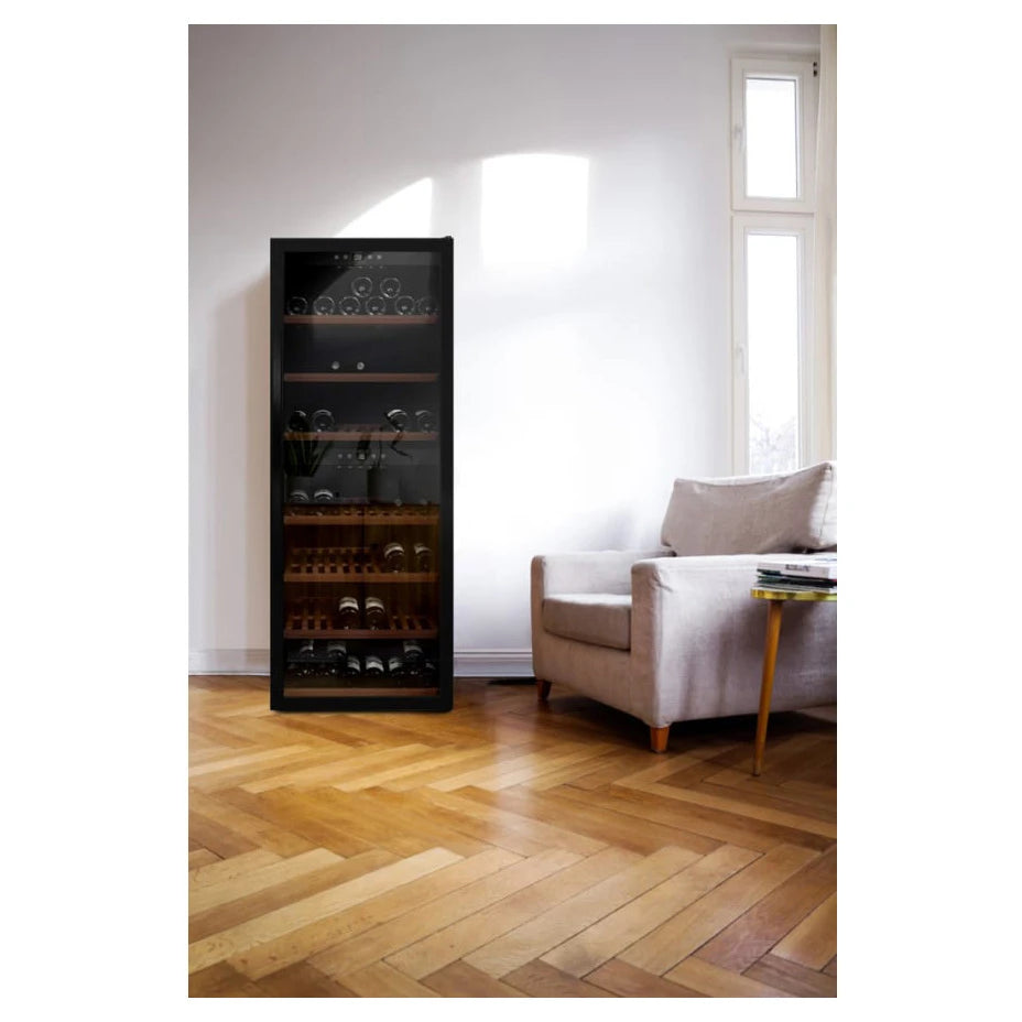 Wine Cooler 126 bottles mQuvée WineExpert 126 Fullglass Black Dual-zone
