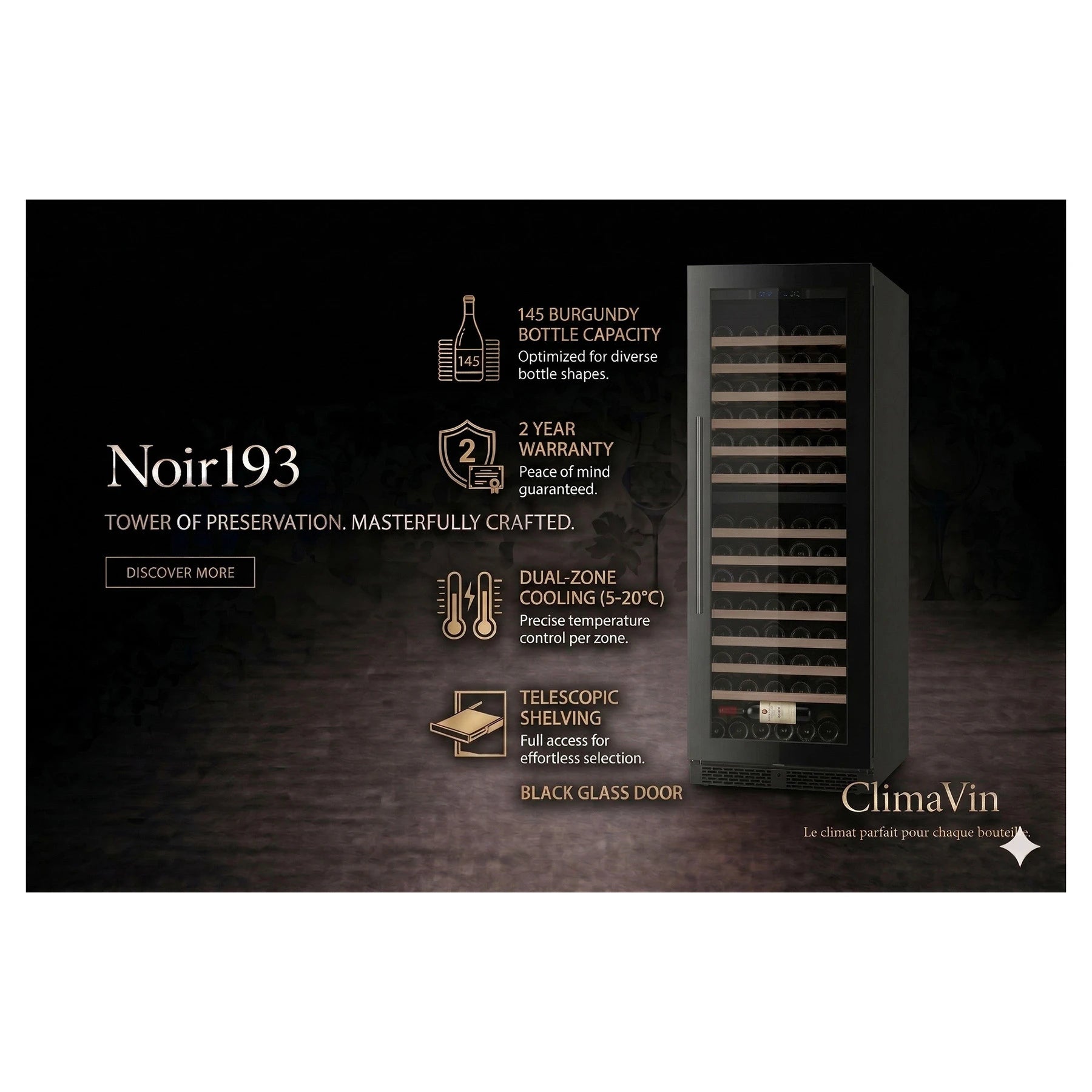 Wine Cooler 145 bottles ClimaVin Noir193 Dual-zone