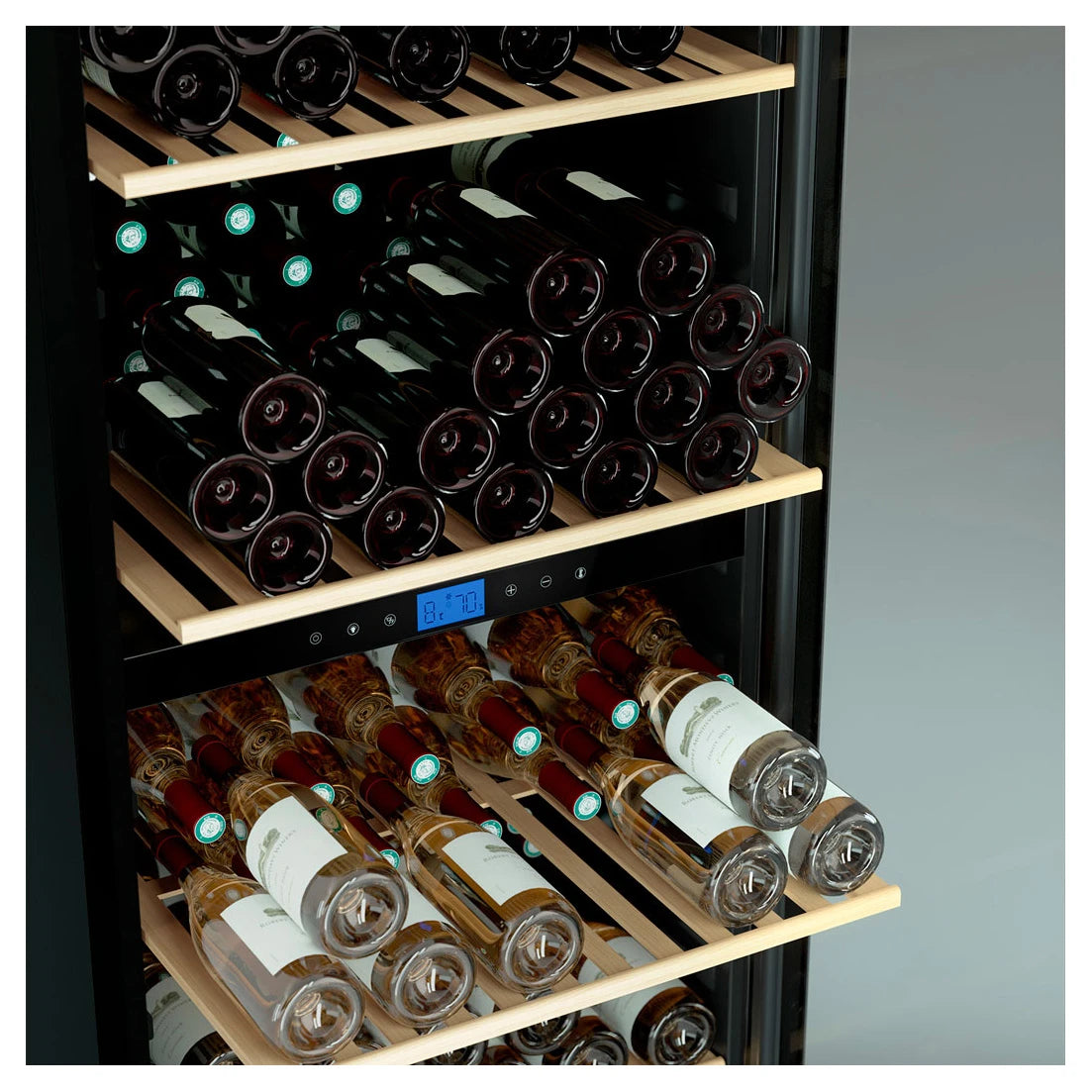 Detalle de las zonas de temperatura de la vinoteca Les Petits Champs CAVCED149