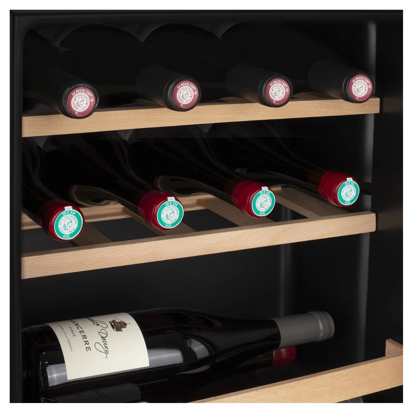 Vinoteca Les Petits Champs CAVCB15 abierta con botellas en estantes