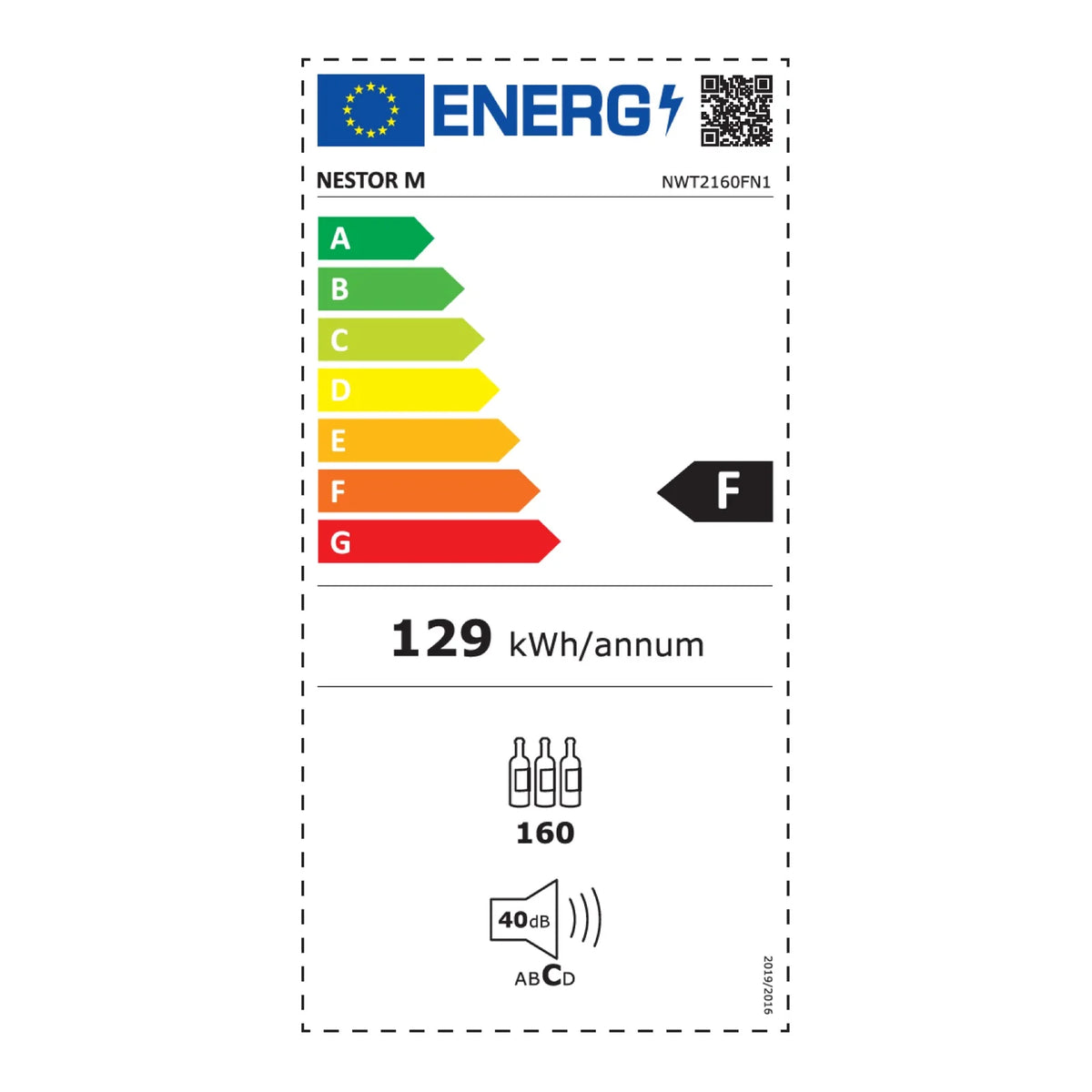 Etiqueta energética F de la vinoteca Nestor M Wine NWT2160FN1, 160 botellas