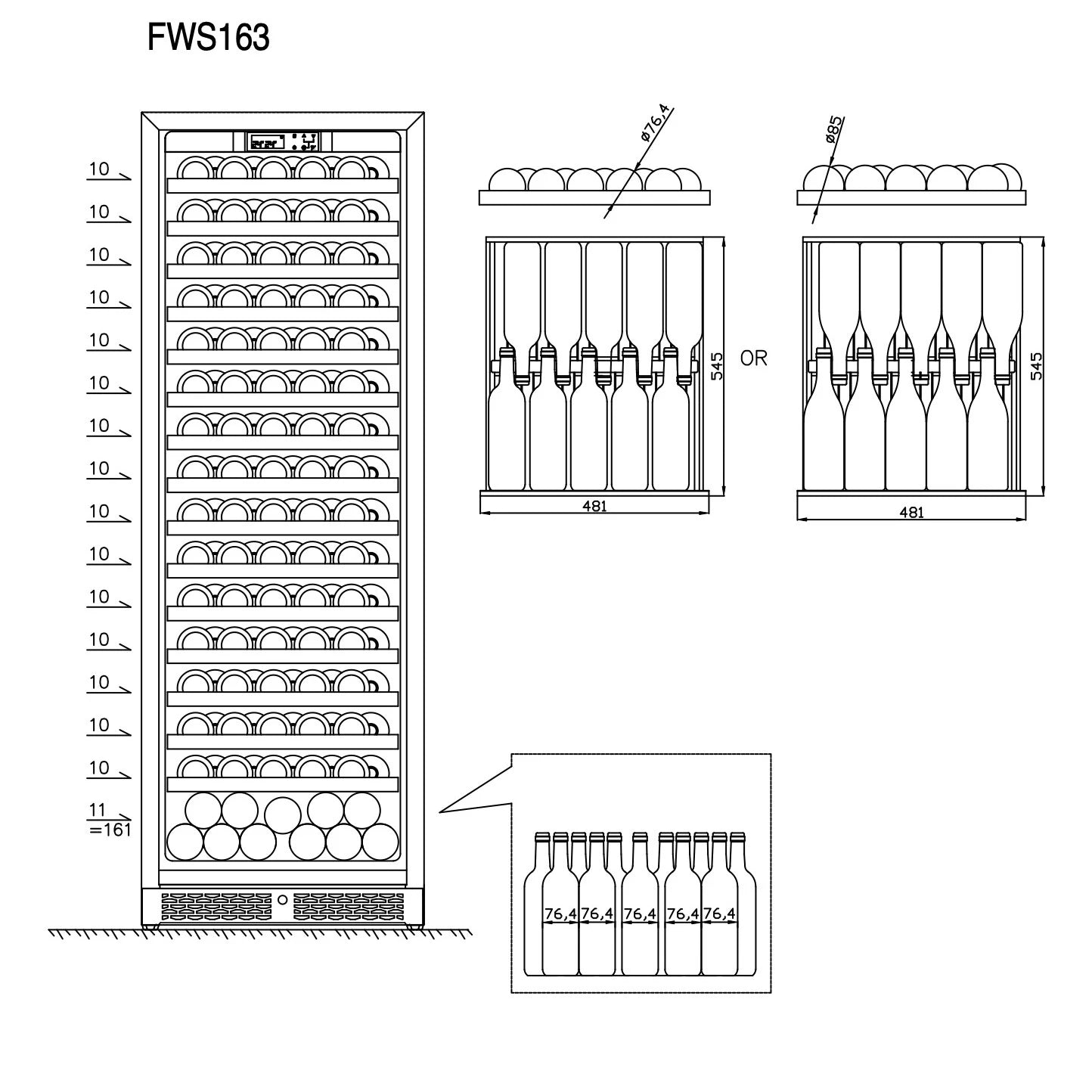 Vinoteca 161 botellas CELLA FWS163S Black