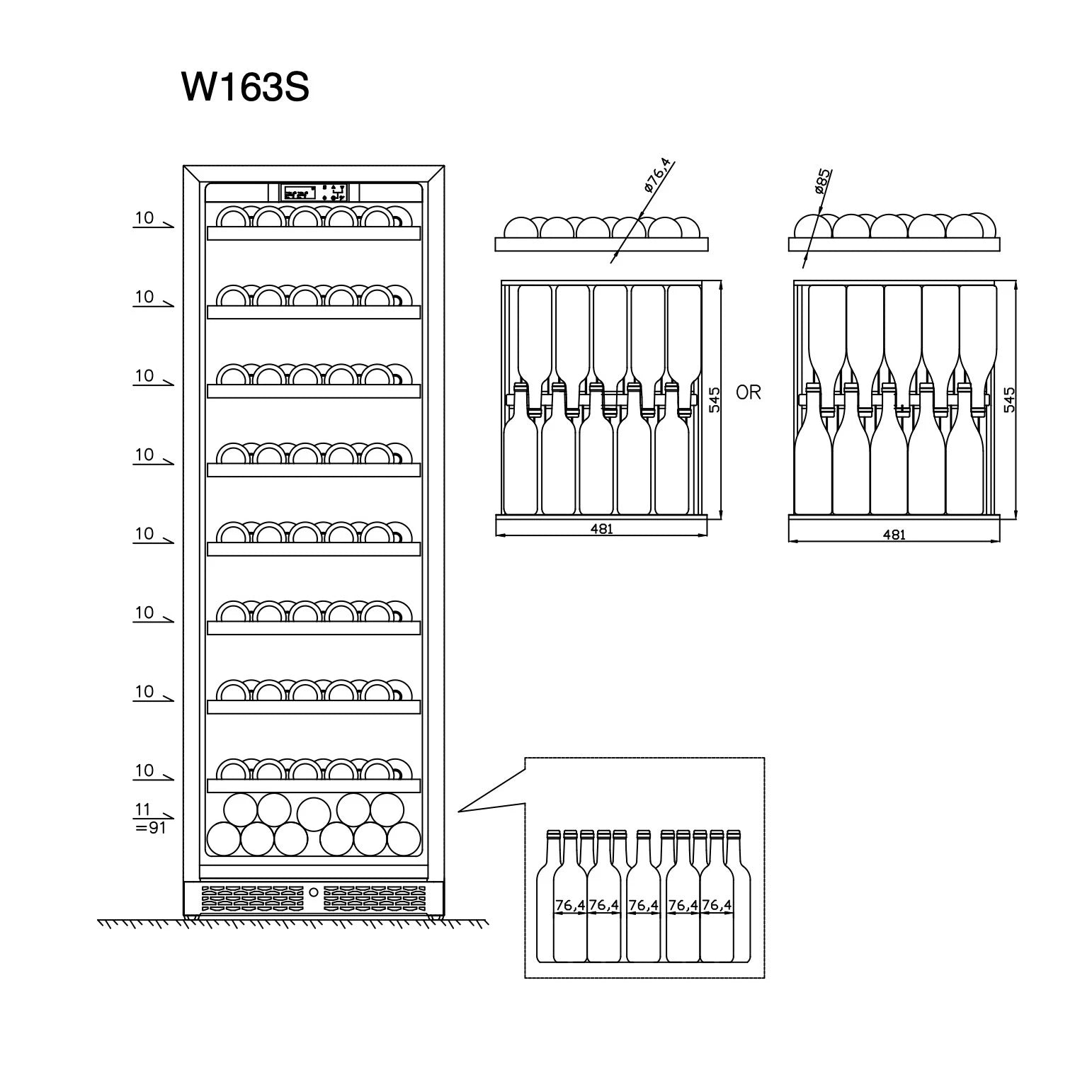 Wine Cooler 161 bottles CELLA W163S Black