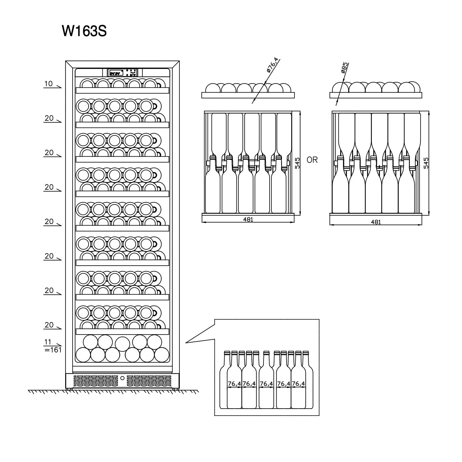 Wine Cooler 161 bottles CELLA W163S Black