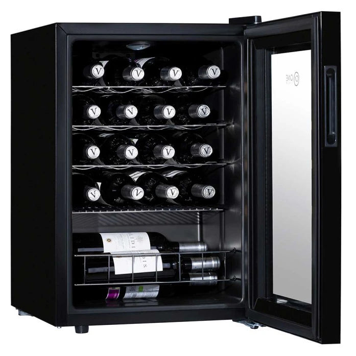 Vinoteca Cave Vinum CV-18-C de 18 botellas, vista del equipo con puerta de doble cristal.