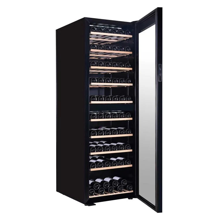 Vinoteca Cave Vinum CV-180-N-2T de 180 botellas, doble zona, vista con puerta de cristal.