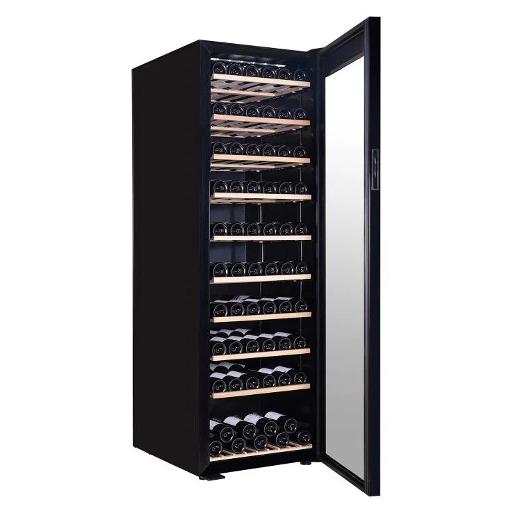 Vinoteca Cave Vinum CV-180-N de 180 botellas, vista del equipo con puerta de cristal tintado.