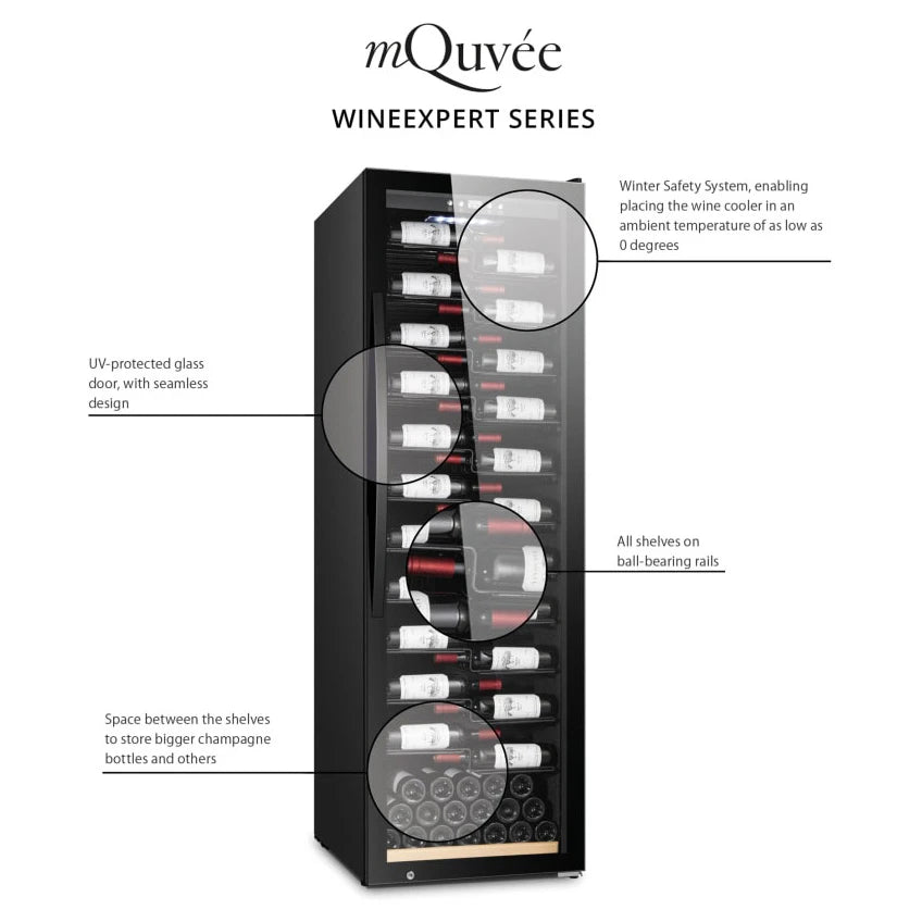Vinoteca mQuvée WineExpert 180 doble zona con estantes de madera extraíbles