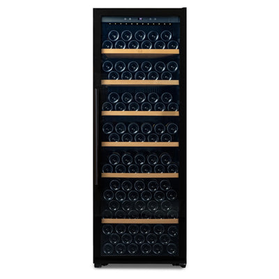 Vinoteca 192 botellas Vinobox V190 PRO vista frontal con puerta cerrada y llena de botellas de vino