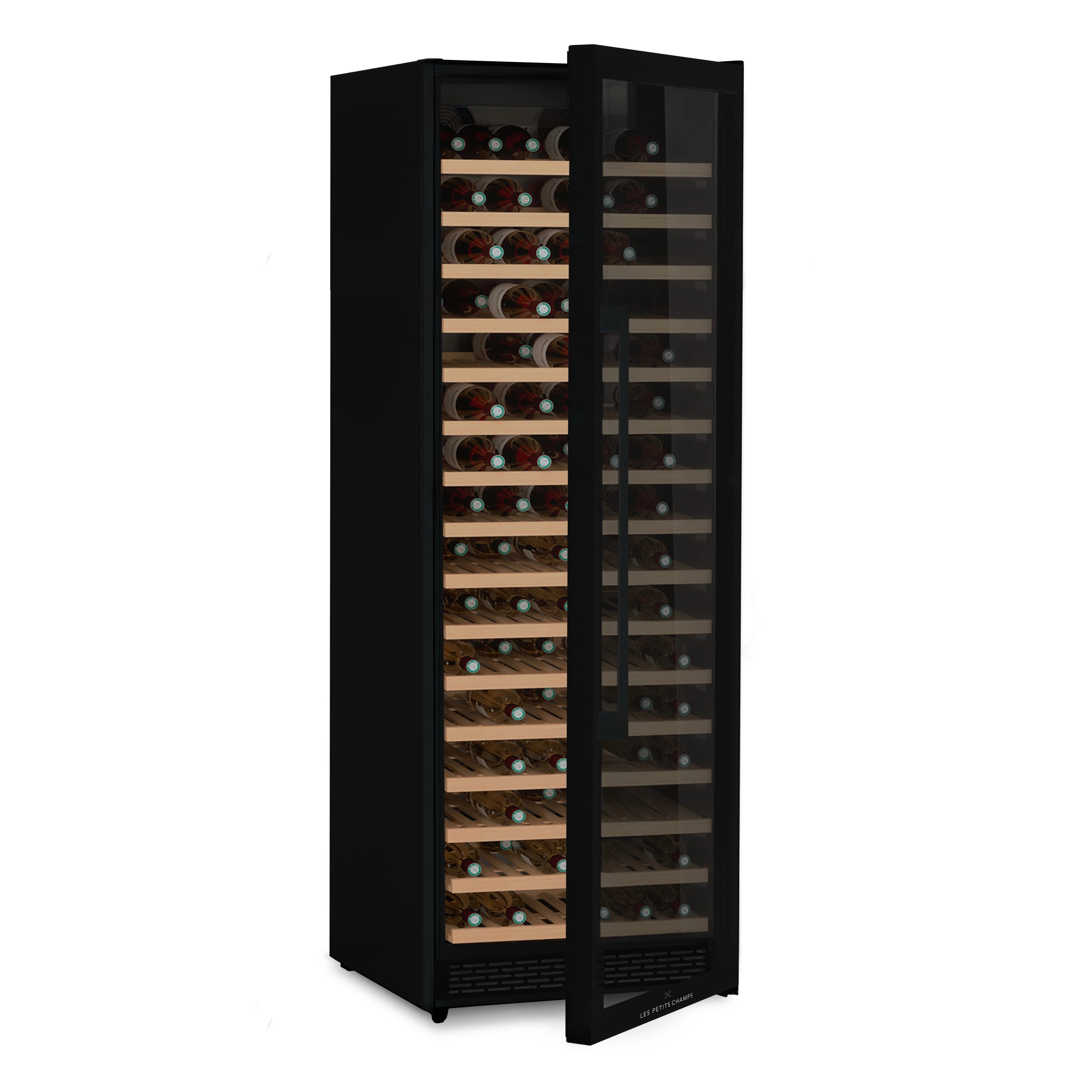 Vinoteca abierta con botellas de vino distribuidas en estantes de madera, modelo Les Petits Champs CAVCEB199