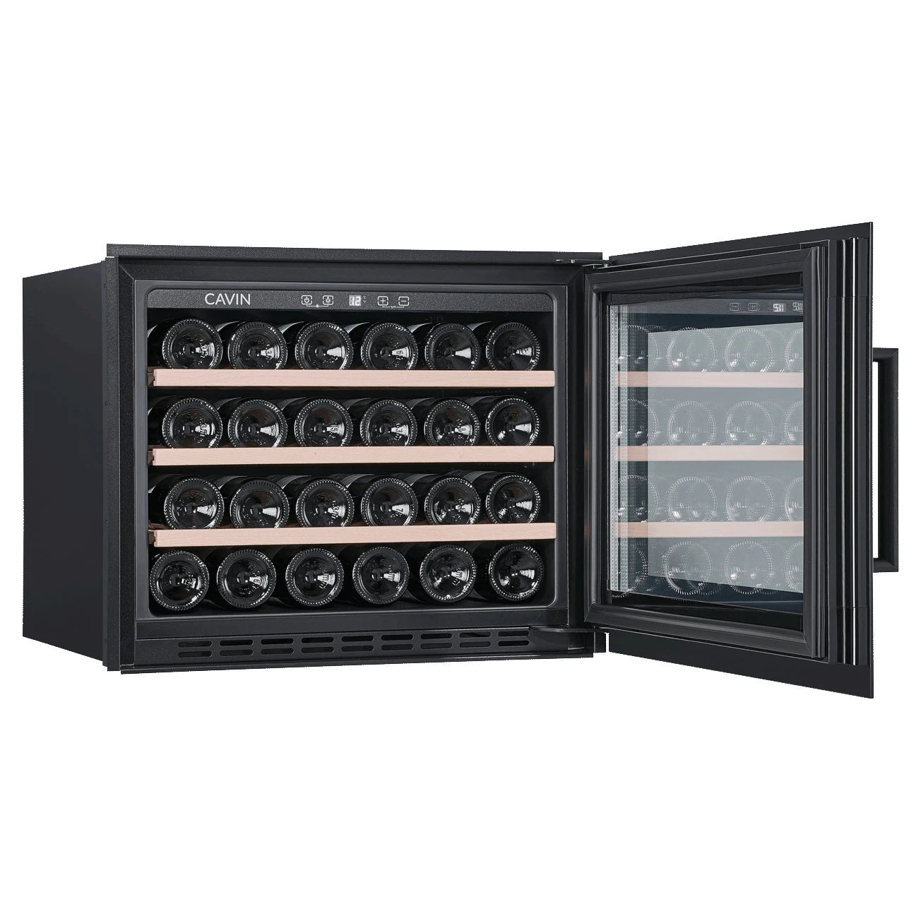Cavin Scandinavian Collection 45 Fullglass Black, vinoteca encastrable con iluminación LED blanca.