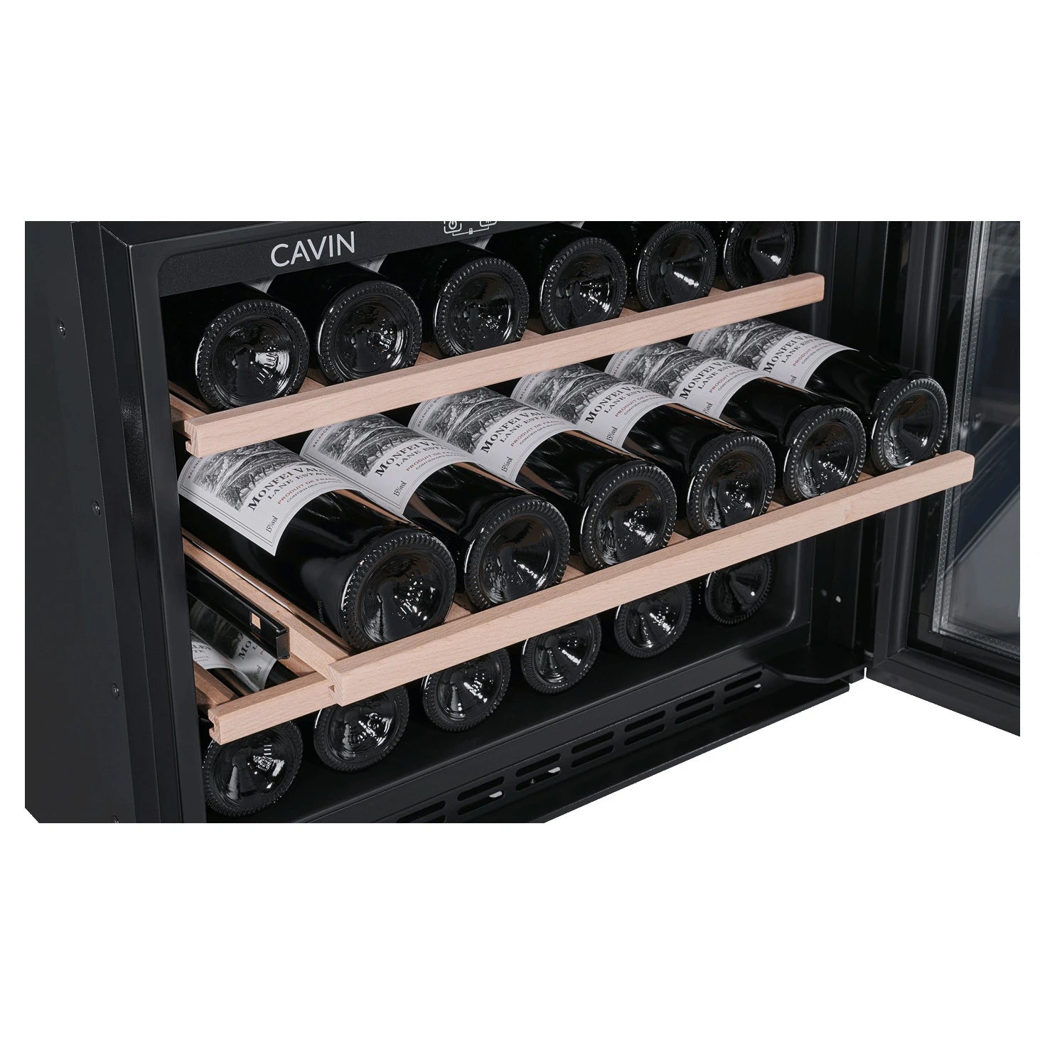 Vinoteca Cavin Scandinavian Collection 45 Fullglass Black, detalle del interior para conservación de vino.