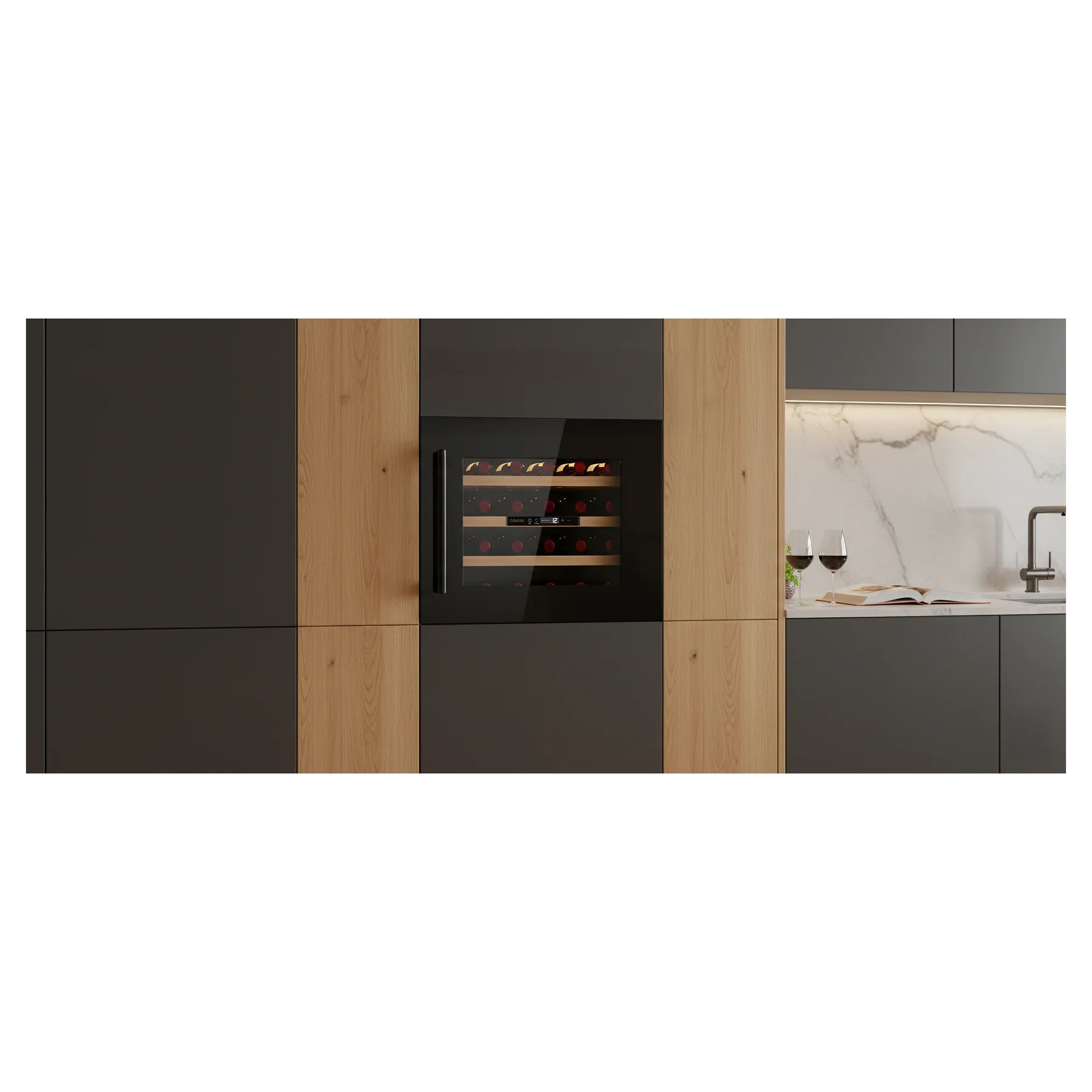 Vinoteca Caviss CT1E24H45N60 integrada en un bloque de electrodomésticos