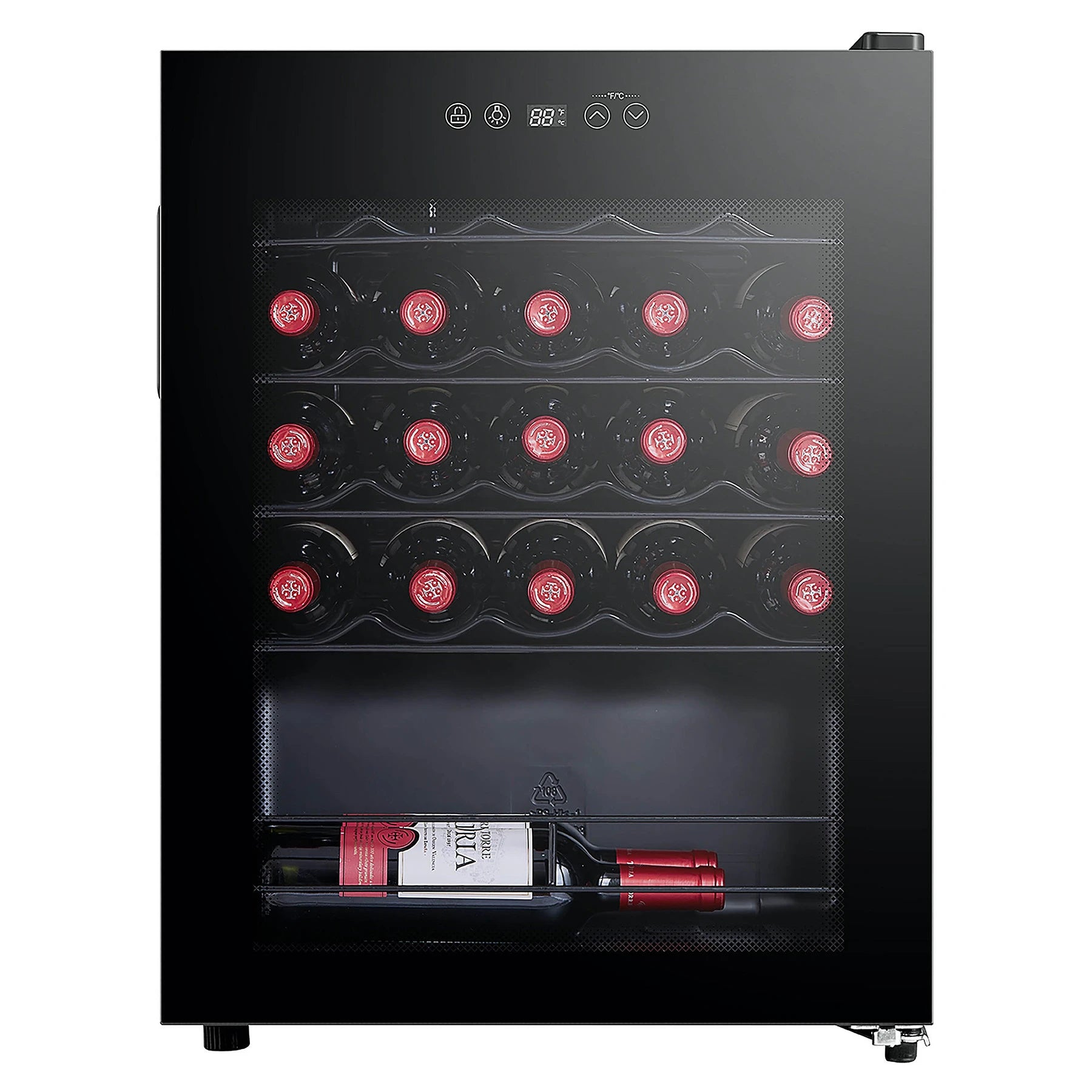 Vinoteca Caviss S124MME4 de 24 botellas, libre instalación, vista frontal del modelo negro.