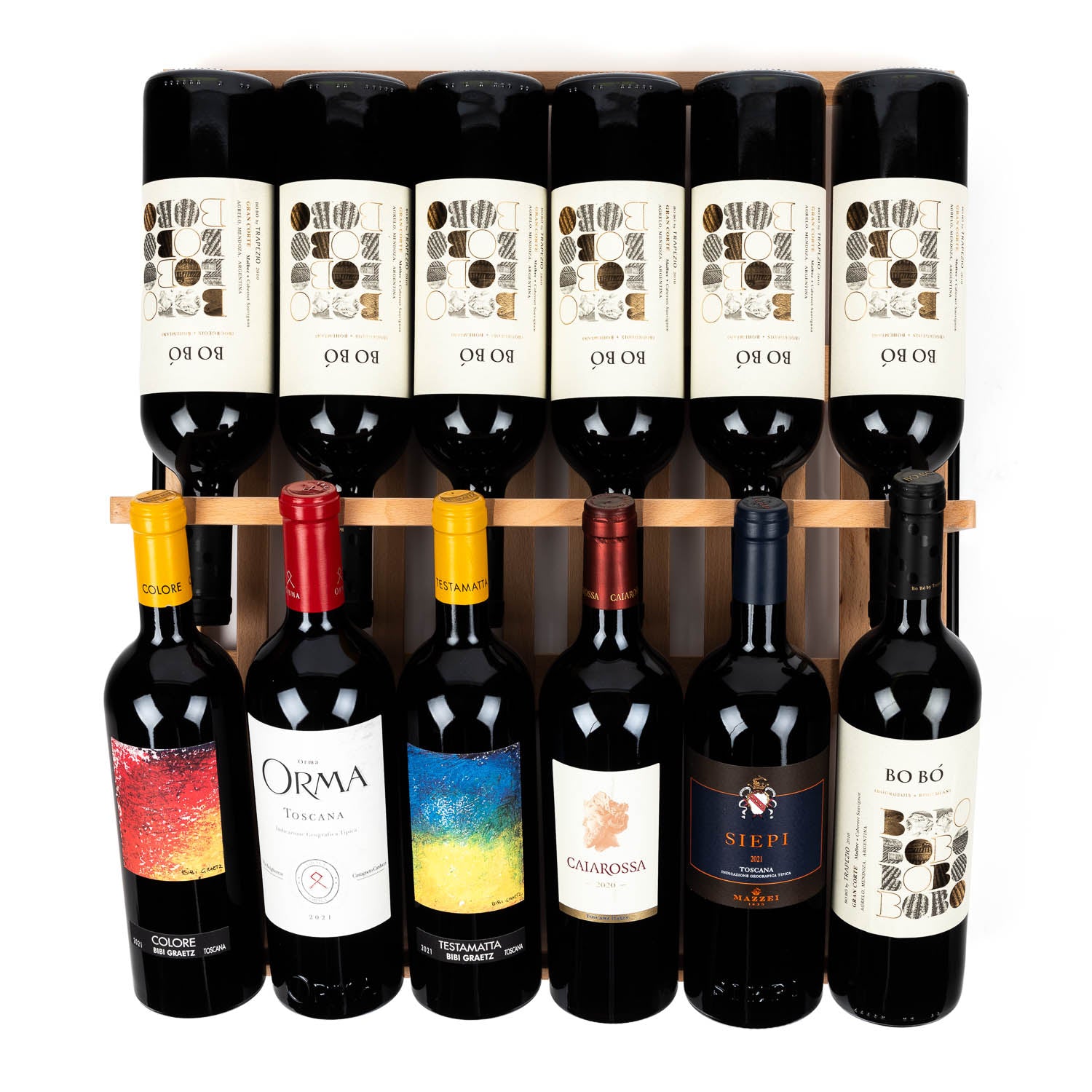 Vinoteca encastrable 24 botellas Vinobox 24 Design Black detalle bandejas con vino