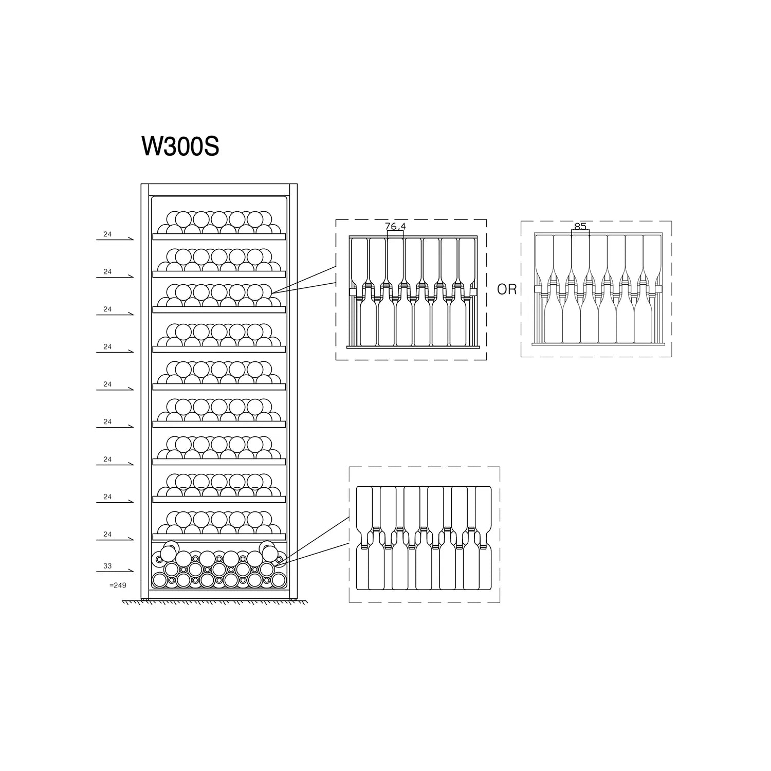 Wine Cooler 267 bottles CELLA W300S Black