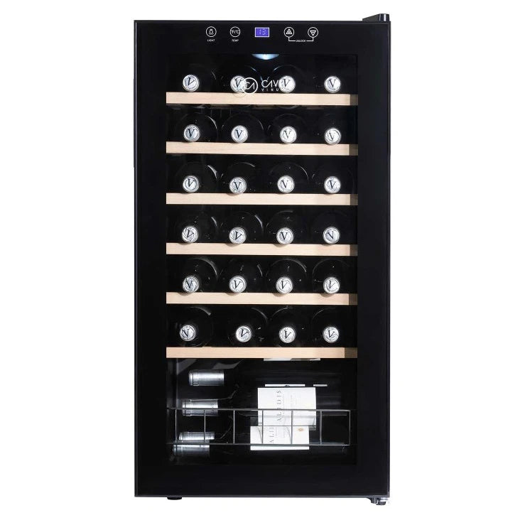 Vinoteca Cave Vinum CV-28-CWS de 28 botellas, libre instalación, vista frontal del modelo negro.