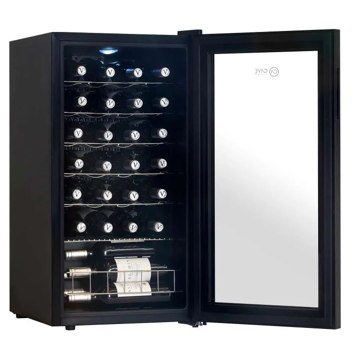 Vinoteca Cave Vinum CV-28C de 28 botellas, vista del equipo con puerta de doble cristal.