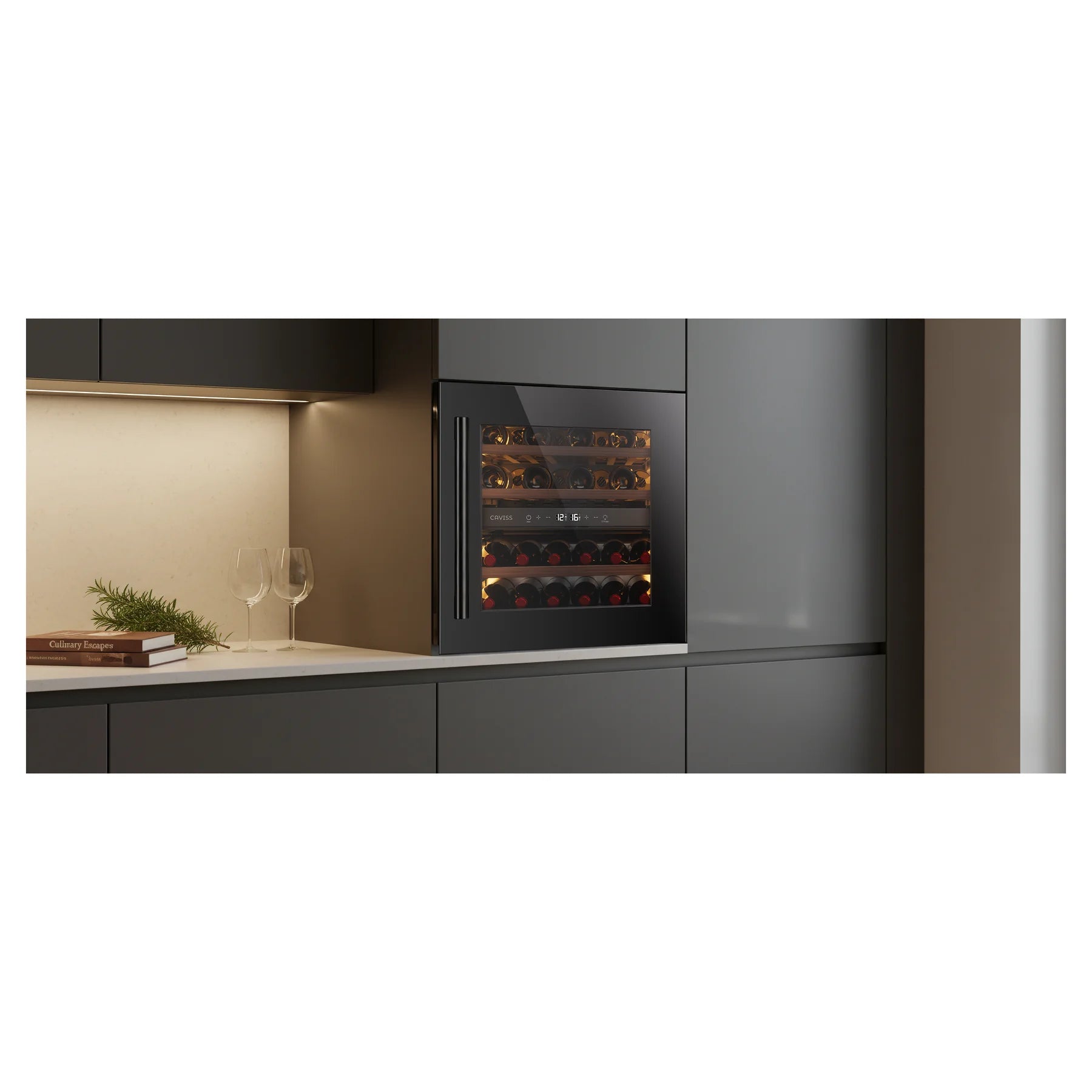Vinoteca Caviss CT2E28H60N60 integrada en un mueble de cocina