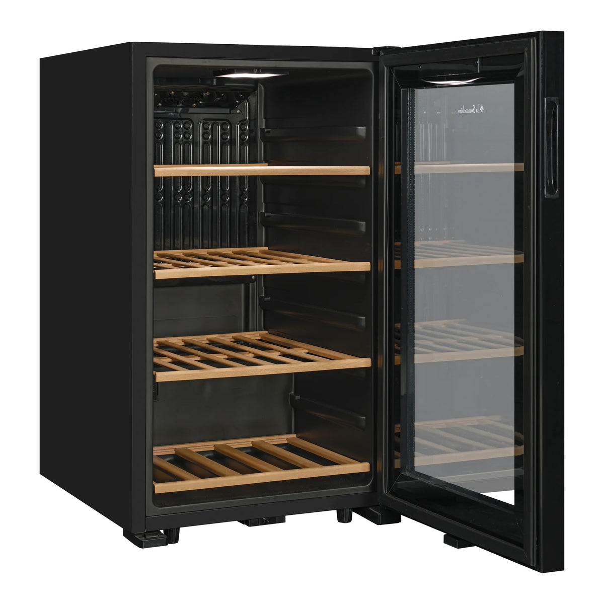 La Sommelière SMART36 34-bottle wine cooler empty three-quarter view with open door
