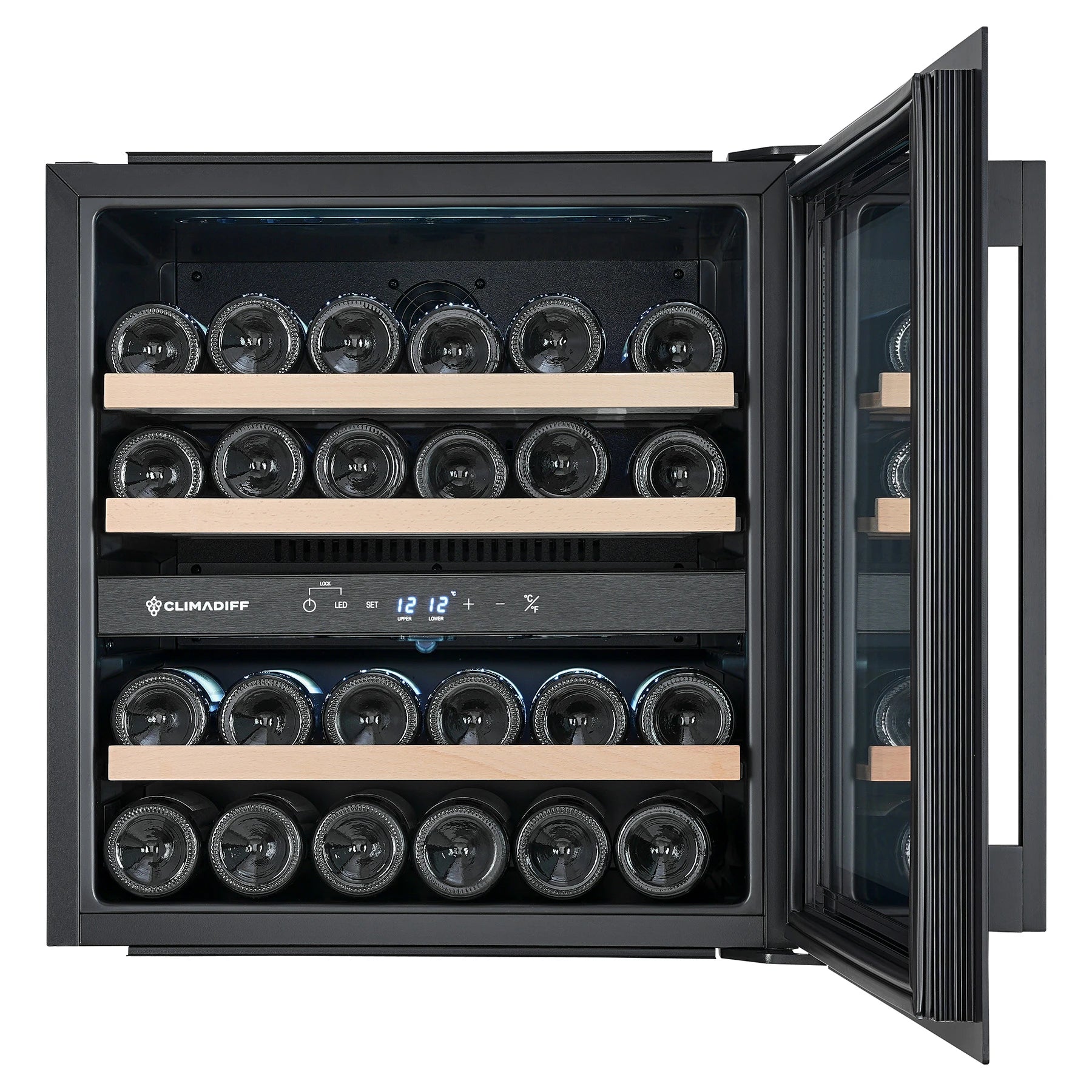 Vinoteca integrable Climadiff CBI36DBM de 36 botellas abierta