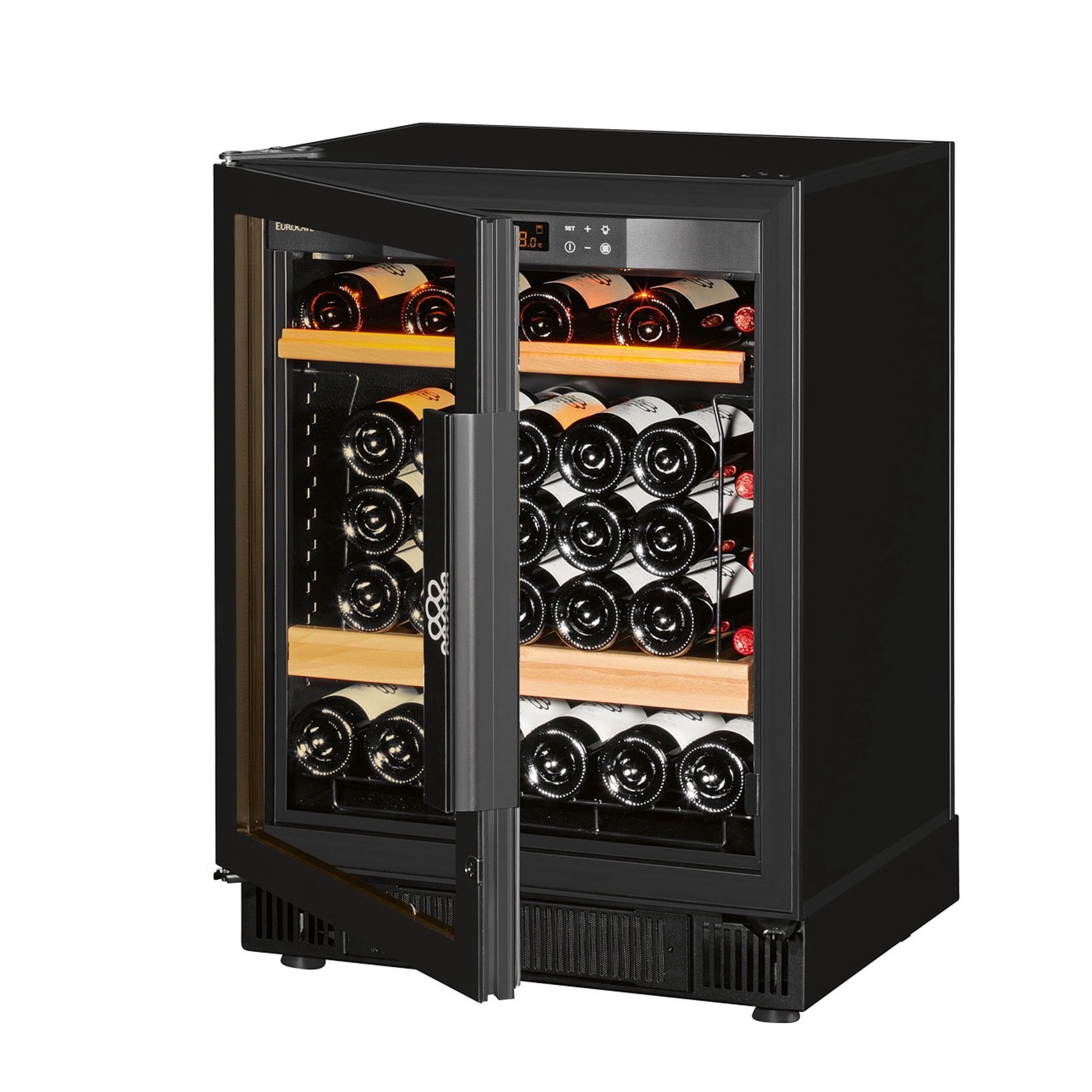 Vinoteca 38 botellas EuroCave Compact SFG4 Multitemperatura Full Glass puerta semiabierta