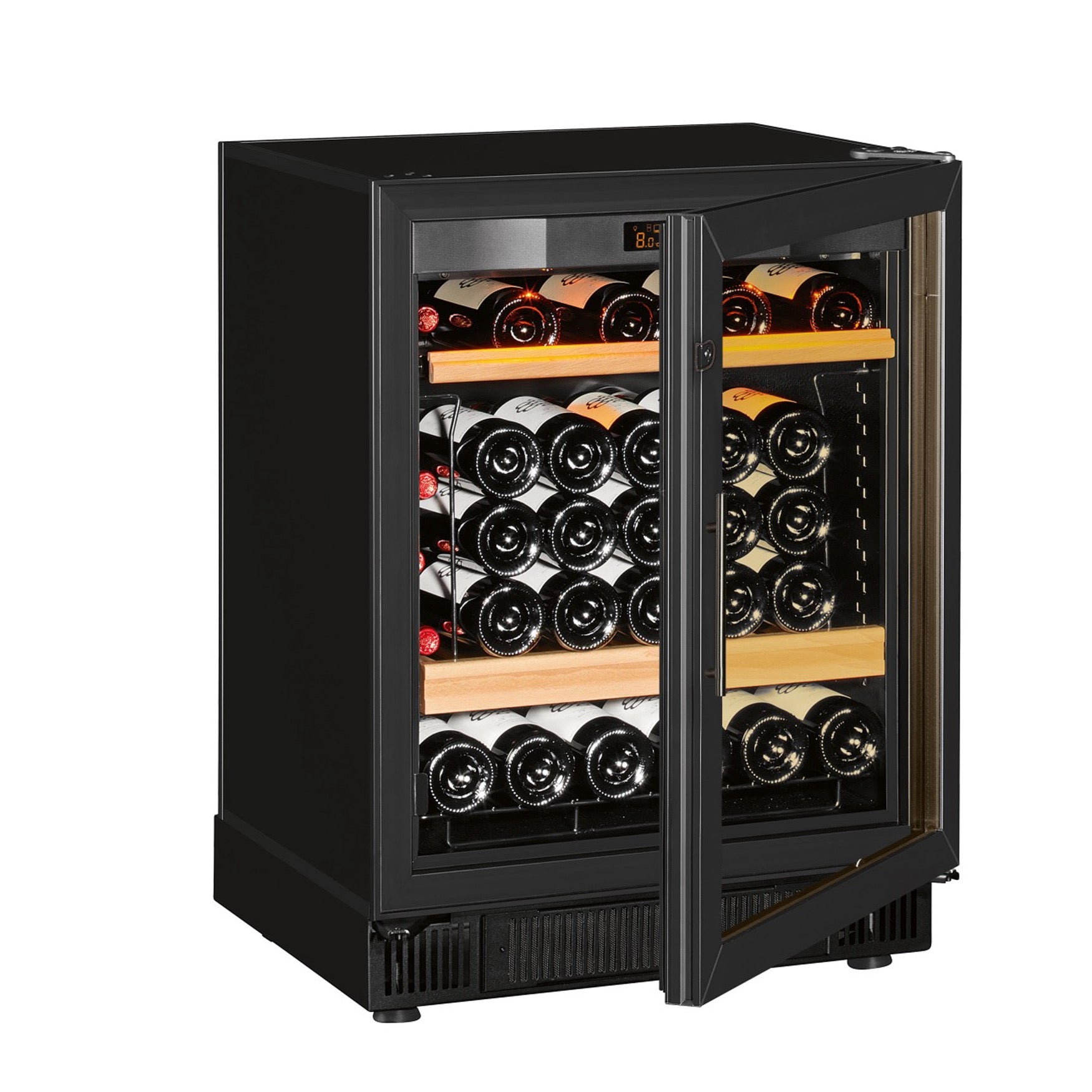 Vinoteca 38 botellas EuroCave Compact SV4 Multitemperatura Glass puerta semiabierta llena