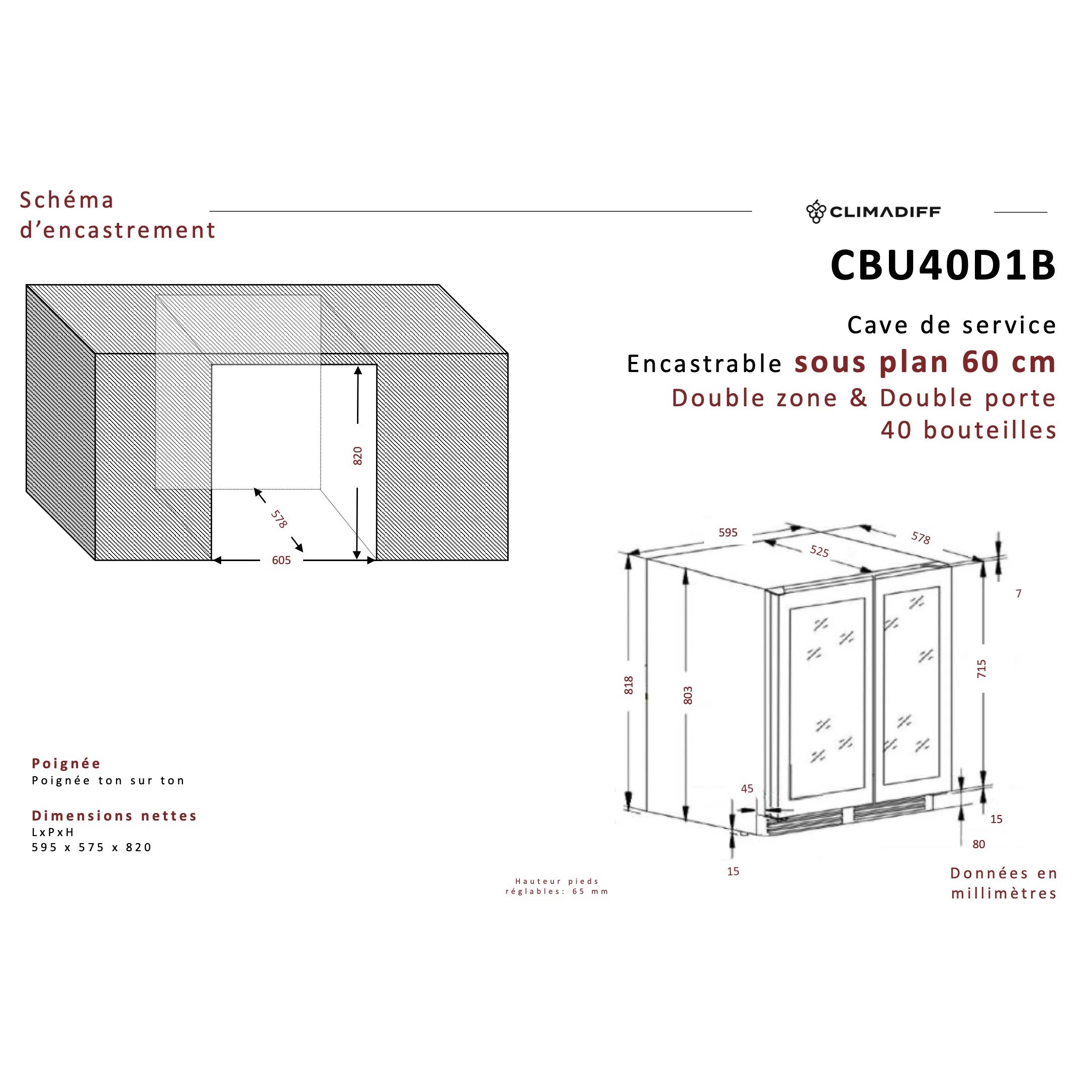 Vinoteca 40 botellas Climadiff CBU40D1B