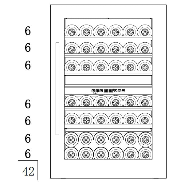 Diagrama de capacidad de la vinoteca Cavin Scandinavian Collection 90 Fullglass Black para 42 botellas.