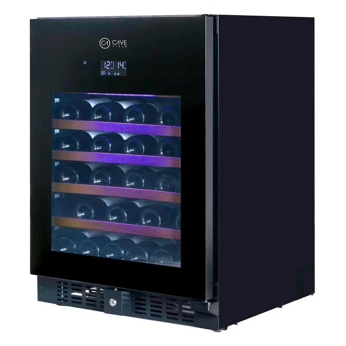 Vinoteca Cave Vinum CV-46-BL PREMIUM de 46 botellas, vista del equipo con puerta de cristal.