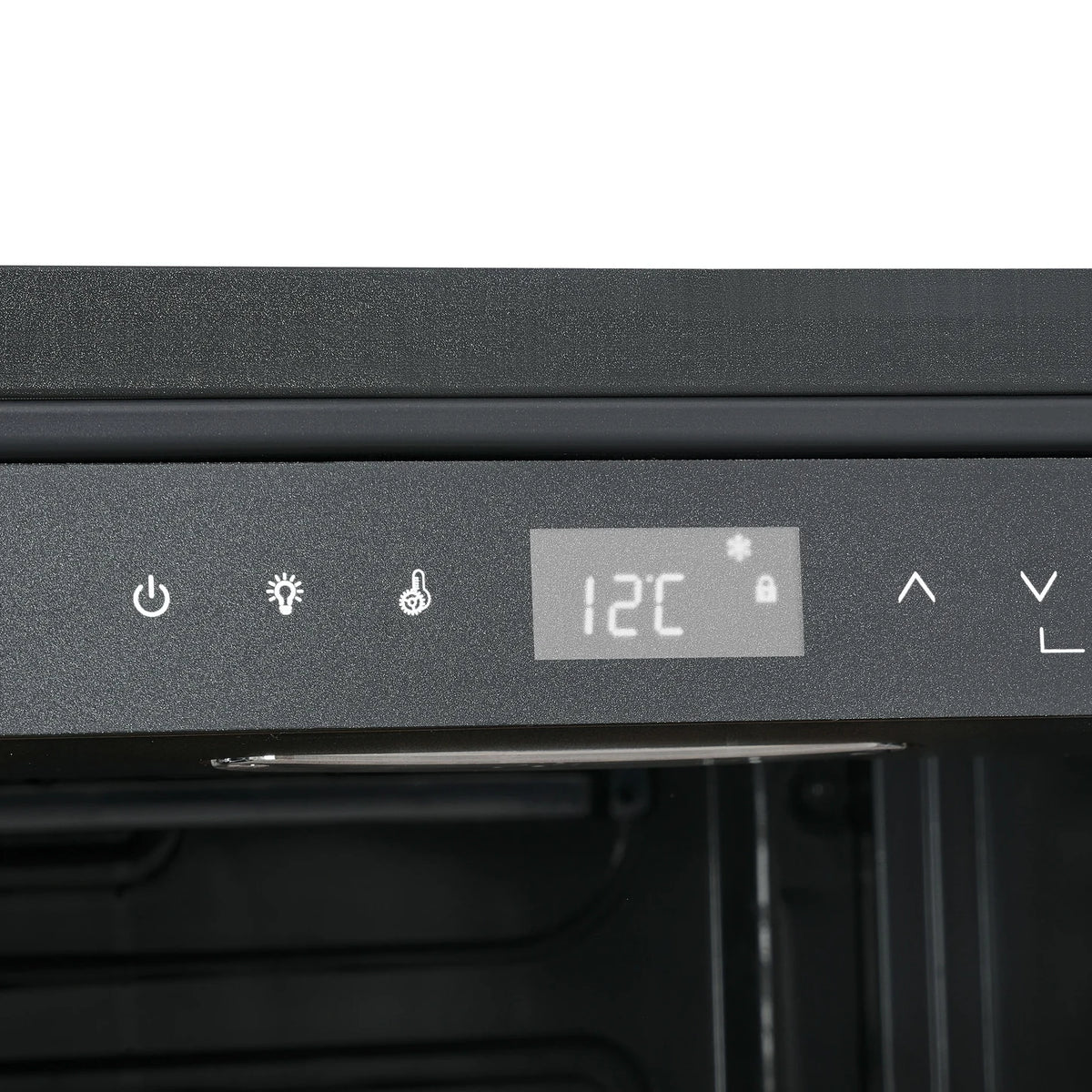 Le Chai LCT1FS49 49-bottle wine cooler, close-up of the control panel with the temperature display.