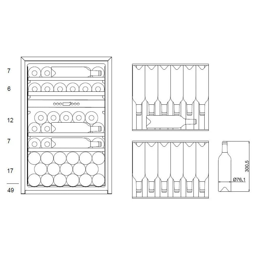 Capacidad interior de la vinoteca mQuvée WineKeeper 49D Fullglass Black para 49 botellas